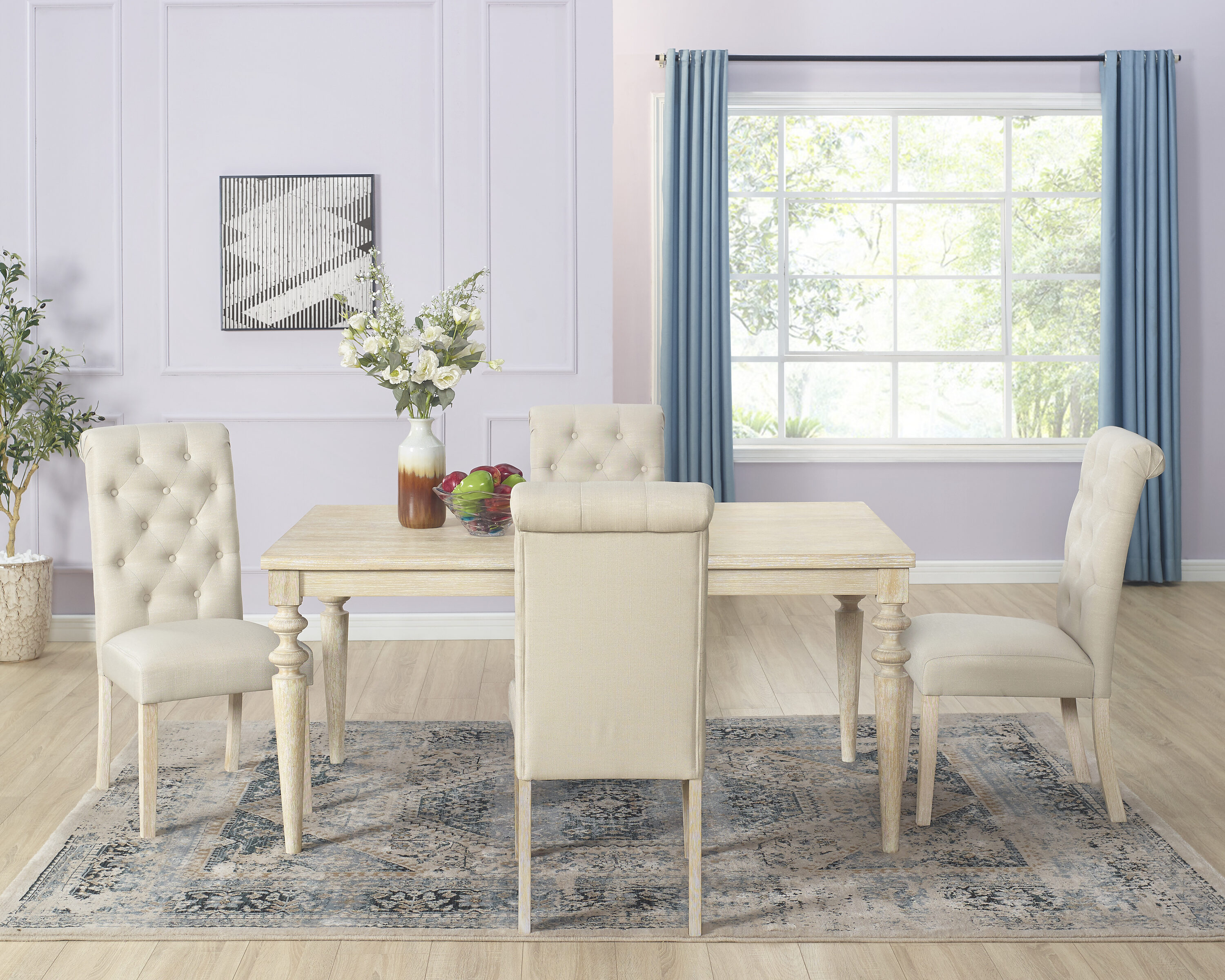 Roundhill Furniture T261-C161TAX2 Amonia 5 Tan Casual Dining Room Set with Rectangular Table ( Seats 4 )