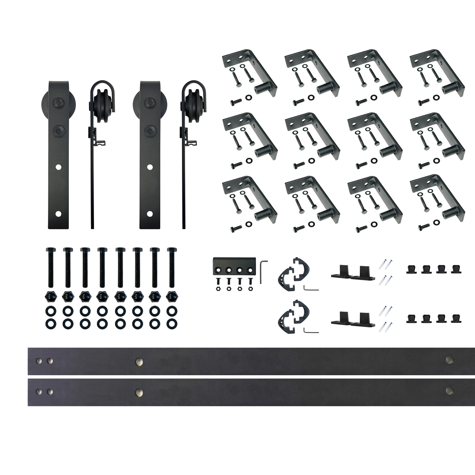 HOMACER CM-YT2TGH180C 180-in Rustic black Black Indoor J-strap Double Barn door hardware kit
