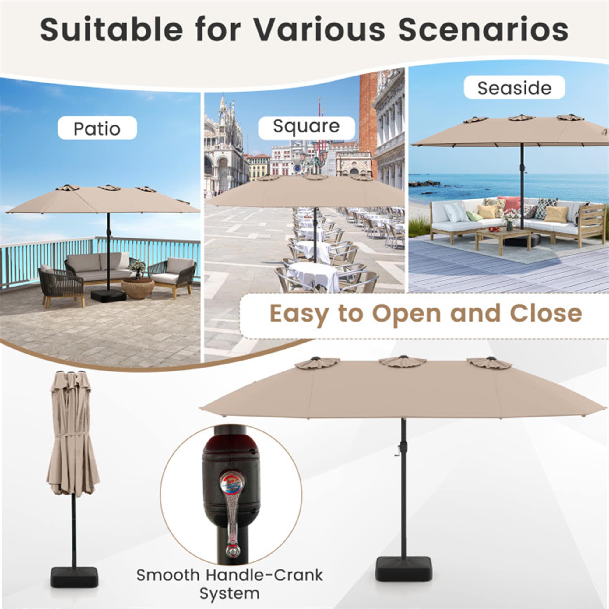 abba patio umbrella instructions 10 Feet Offset Hanging with Base and Infinite Tilt-Beige BABOOM 15-ft Steel Brown No-tilt