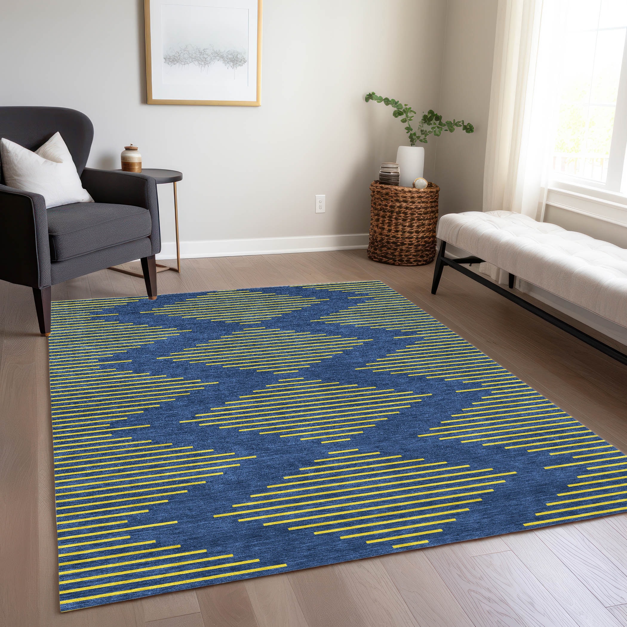 Addison Rugs ACN1017NA30X46 Chantille ACN1017NA 2 x 3 (ft) Polyester Navy Rectangular Indoor/Outdoor Geometric Machine washable Area rug
