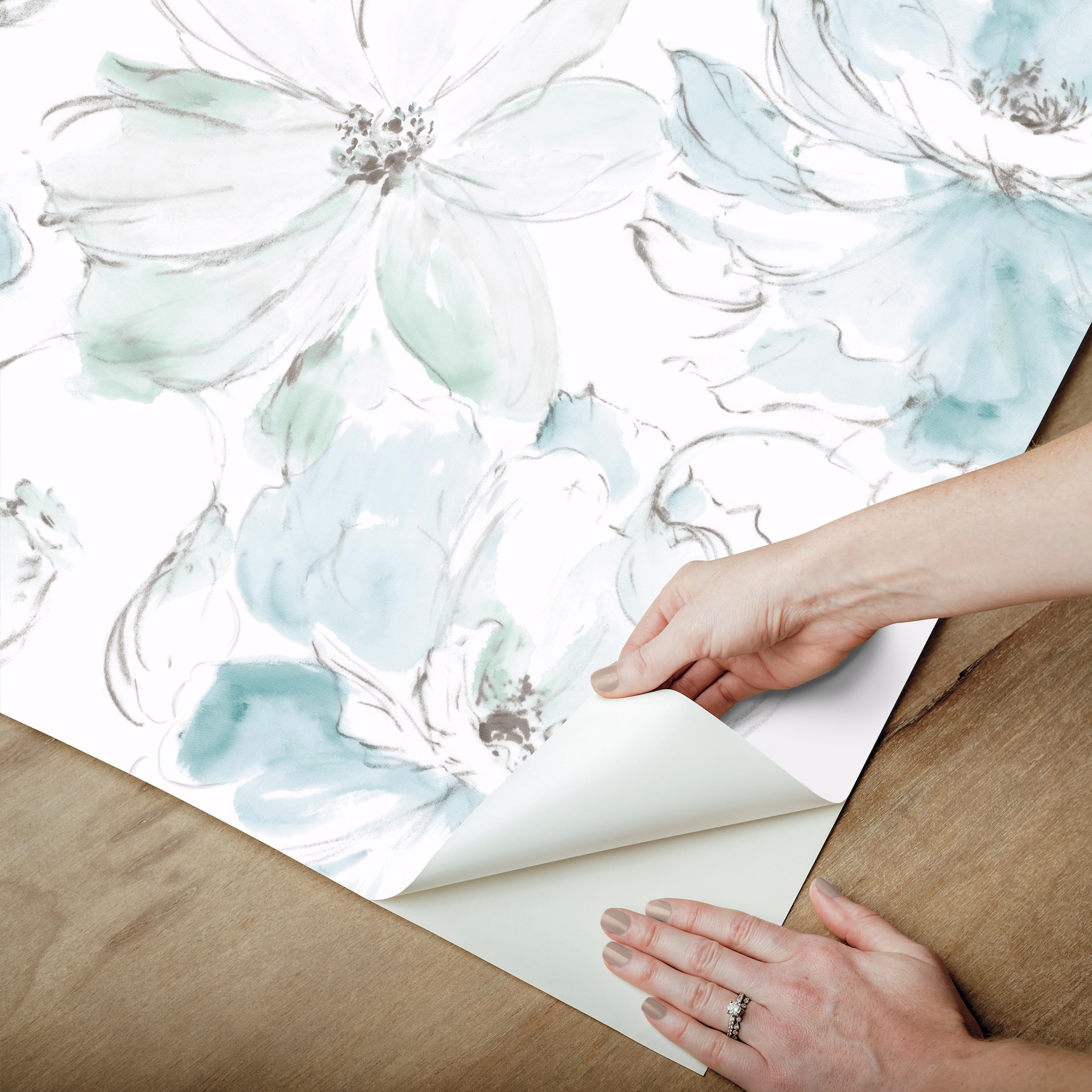Mineral Green Floral Peel and Stick Wallpaper Roll