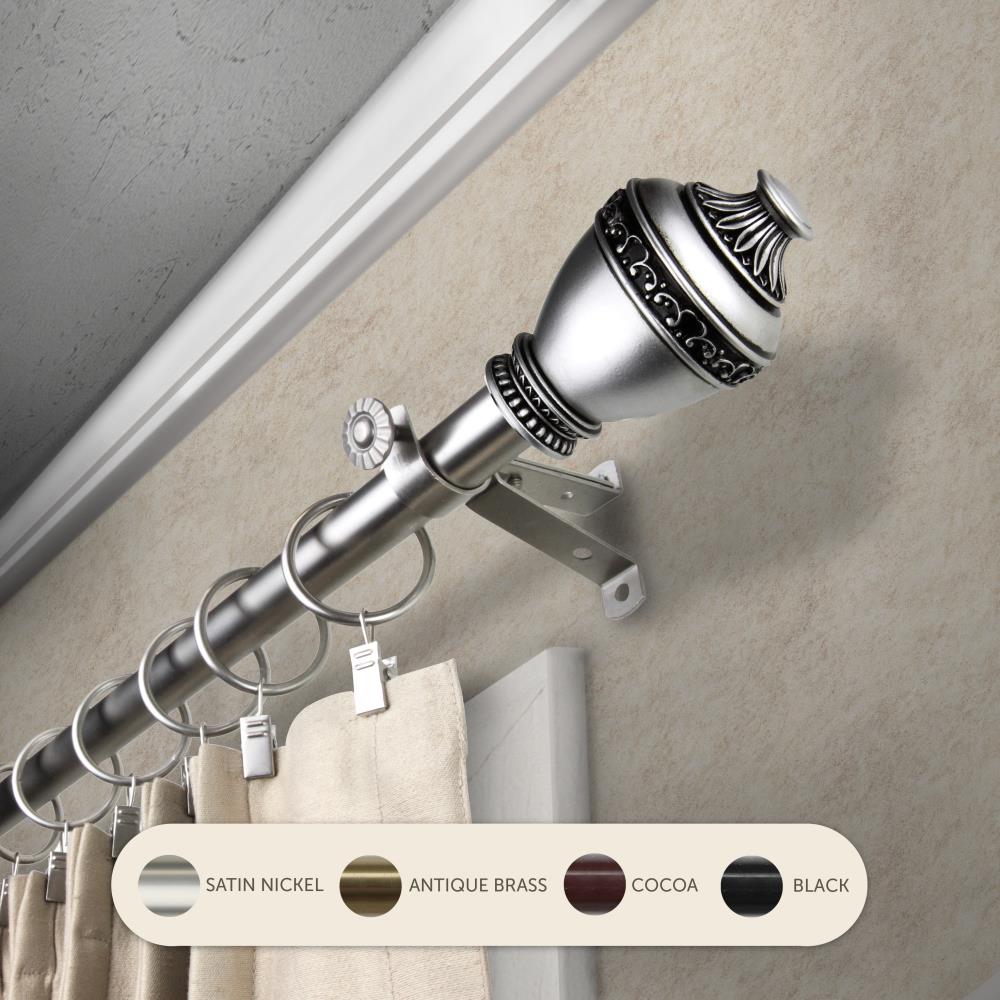 Hart & Harlow L4895-665 13/16-in Vinn 66-in to 120-in Satin Nickel Steel Single curtain rod with Finials