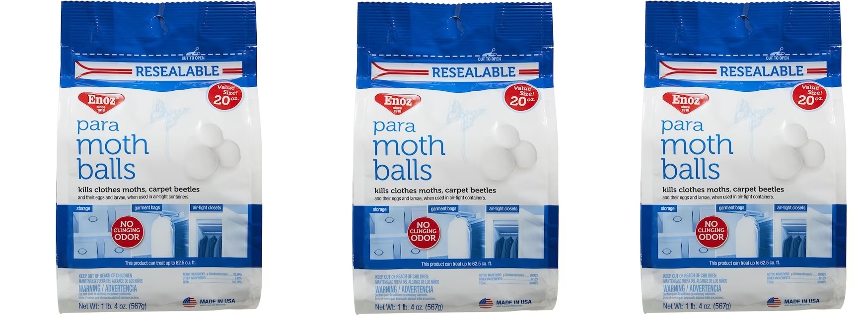 Enoz Para moth balls 20oz-Bag 3-Count Moth Balls Home & Perimeter Indoor  Pouch
