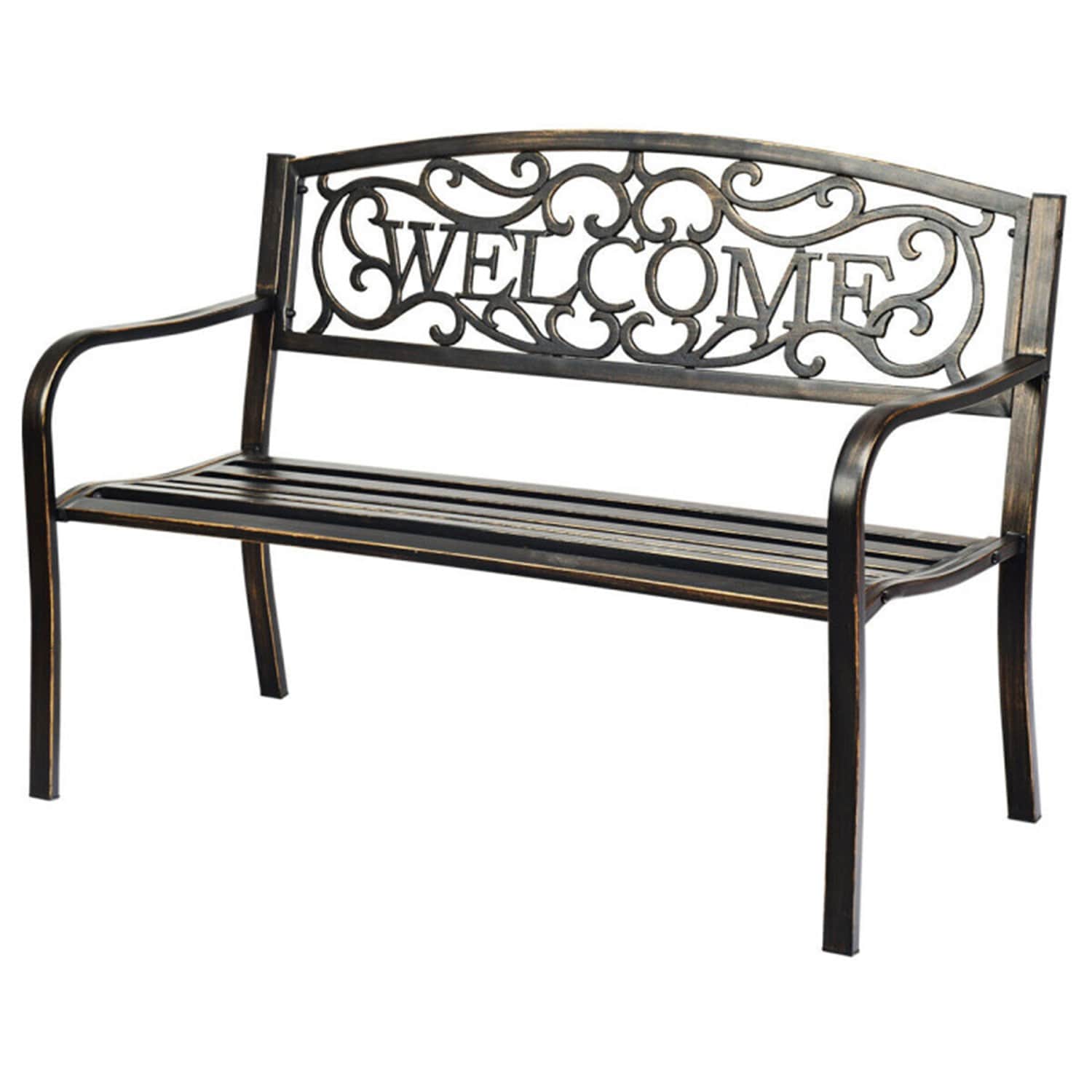 Mondawe HFZY-02-B 50-in W x 34-in H Bronze Iron Garden Bench