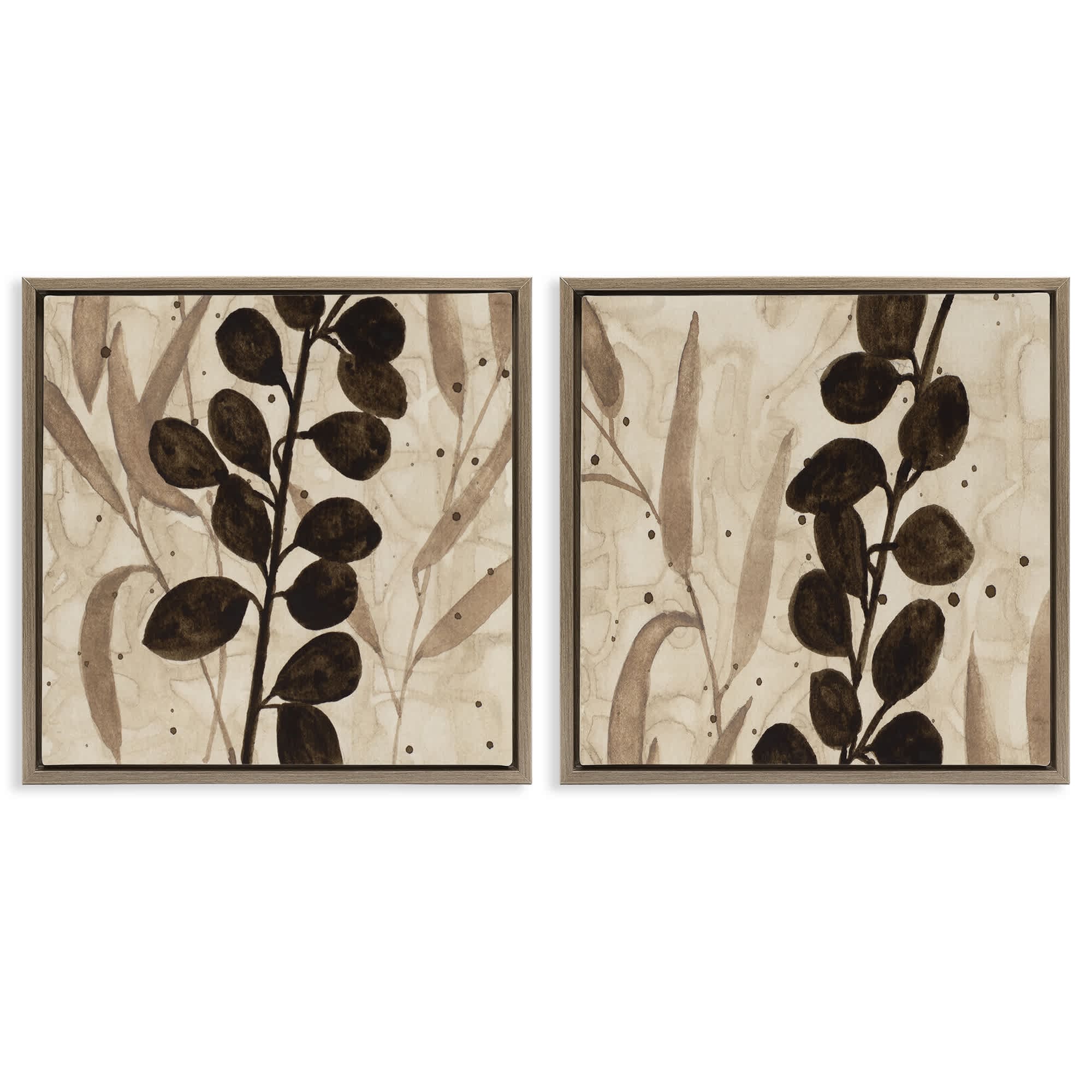 Stupell Industries B2-815-FFE-2PC-24X24 Natural Tone Sprouting Leaves 2pc Floating Frame Set design by Krinlox