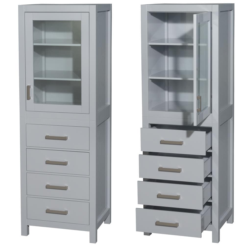Sheffield 24" Gray Solid Wood Linen Cabinet with Brushed Chrome Trim