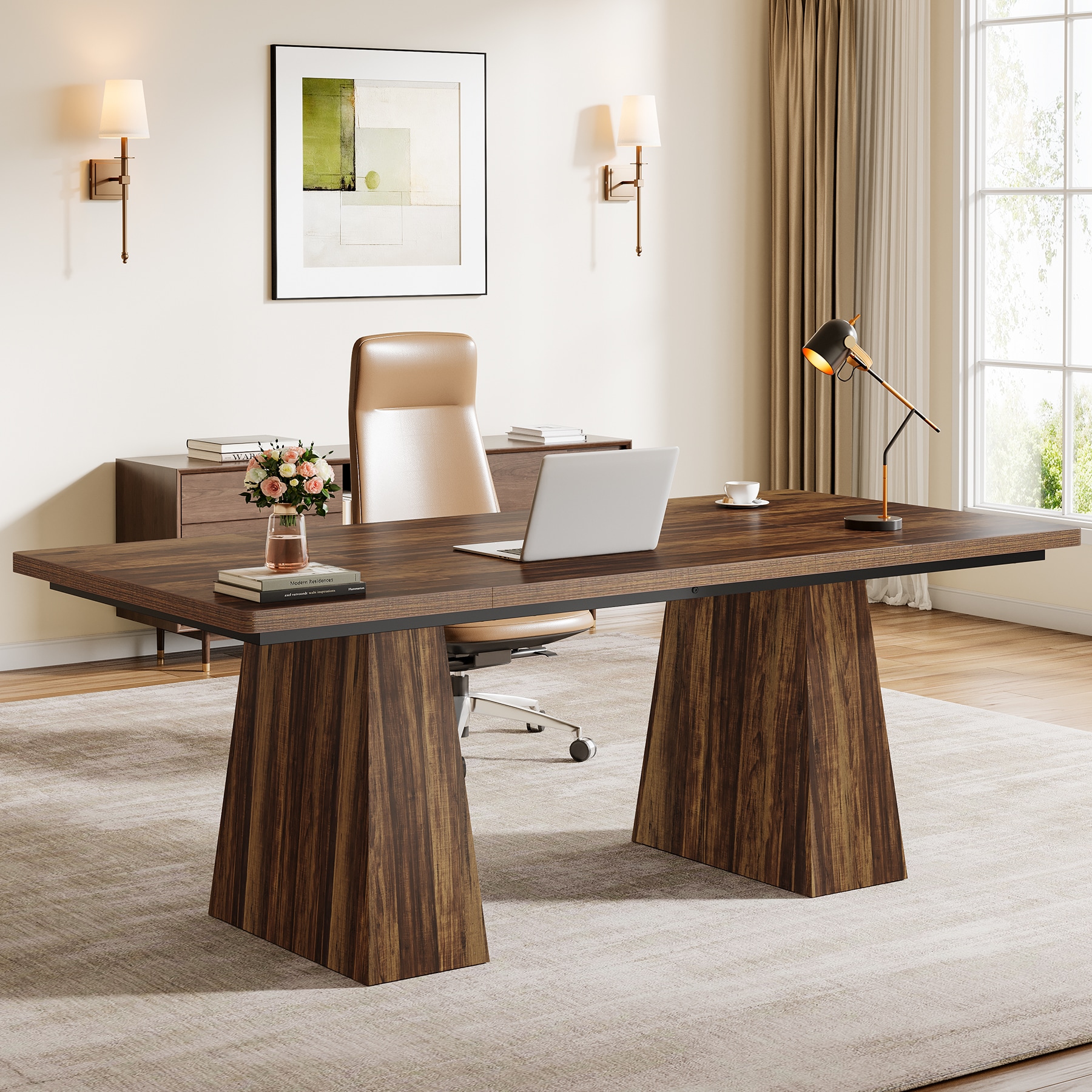 Tribesigns LWFD-F2101 Office computer desk Brown 1 -Person Conference table ( 63-in W x 29.5-in H )