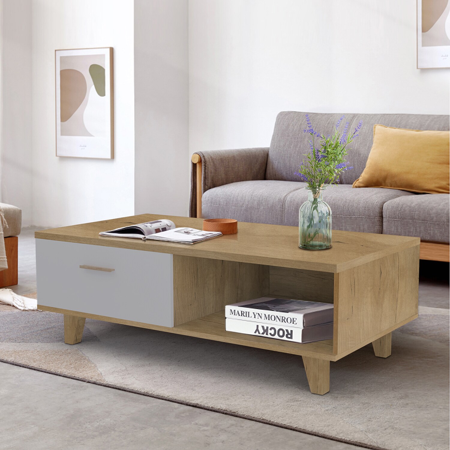 Mondawe Particle Board Particleboard Modern Coffee Table with Storage ...