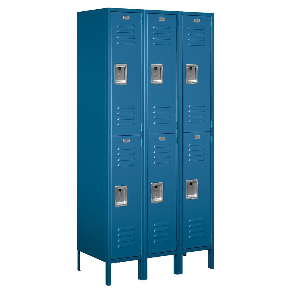 Blue 6-Feet High by 18-Inch Deep Salsbury Industries 2-Tier Heavy Duty Plastic Locker with Three Wide Storage Units 