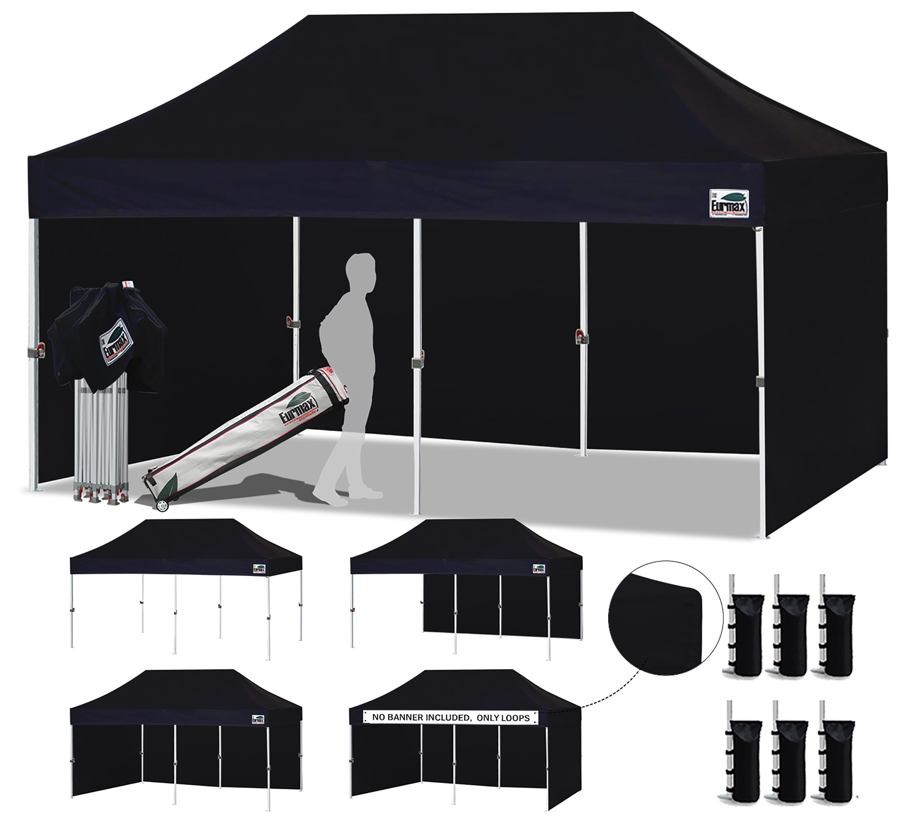 Eurmax STD 1020 PKG BK 20-ft x 10-ft Rectangle Black Pop-up Canopy