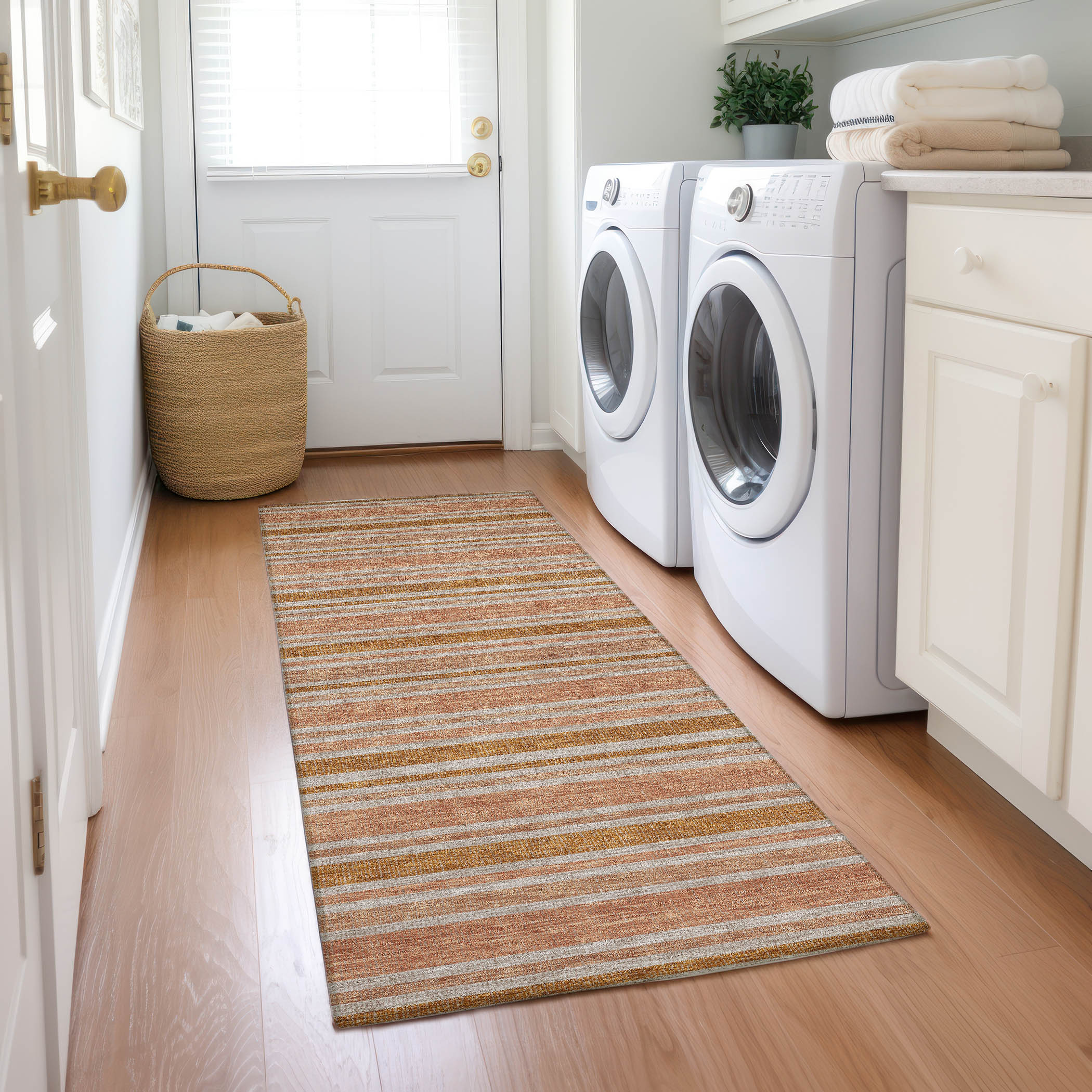 Addison Rugs ACN531PK2X8 Chantille 2 x 7 (ft) Polyester Paprika Rectangular Indoor/Outdoor Stripe Machine washable Area rug