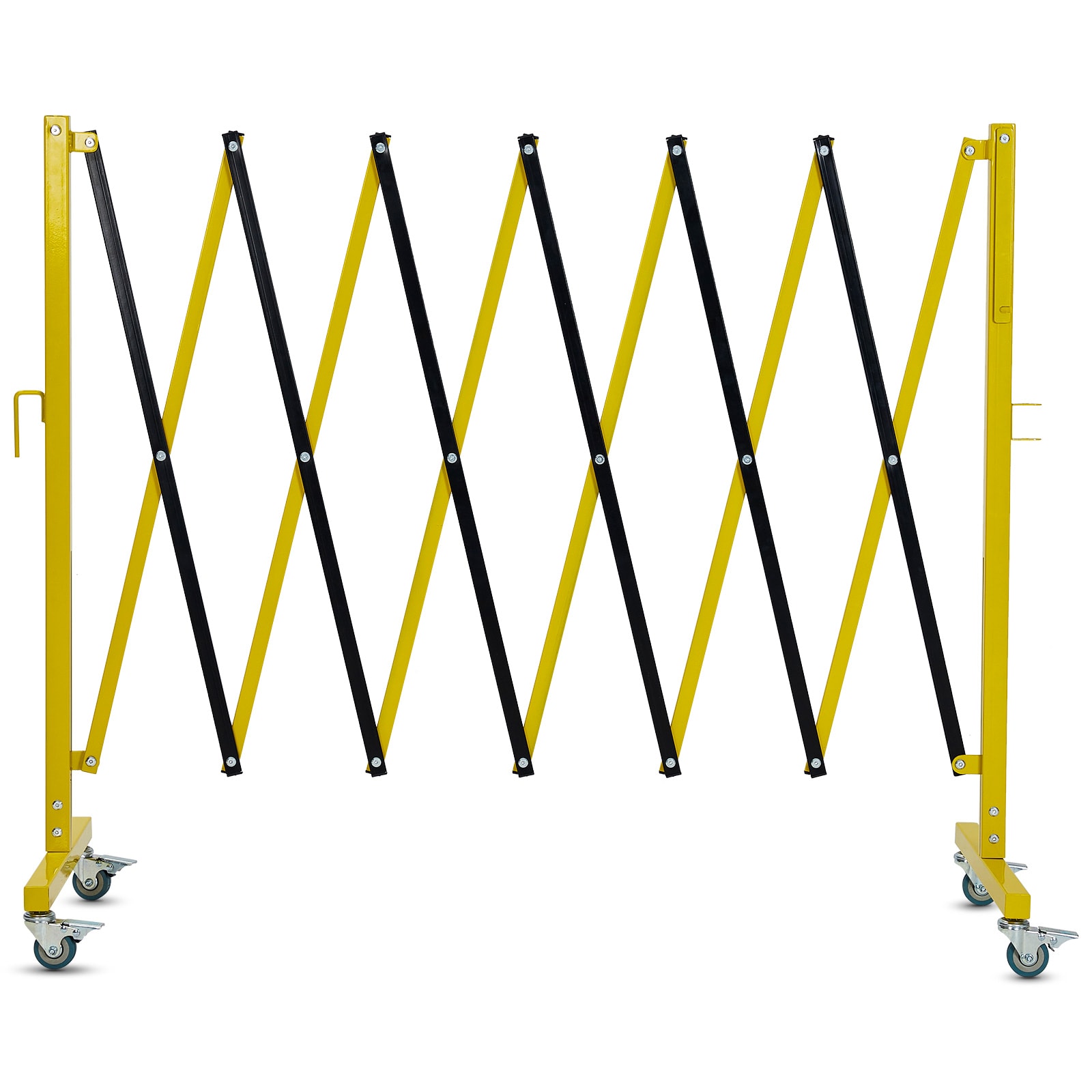 IdealHouse Expandable Metal Safety Barricade Gate 12 FT Heavy Duty Retractable Folding Security Fence with Wheels Warning Board Portable for Construction Sites Events Garages Elevators Black Yellow