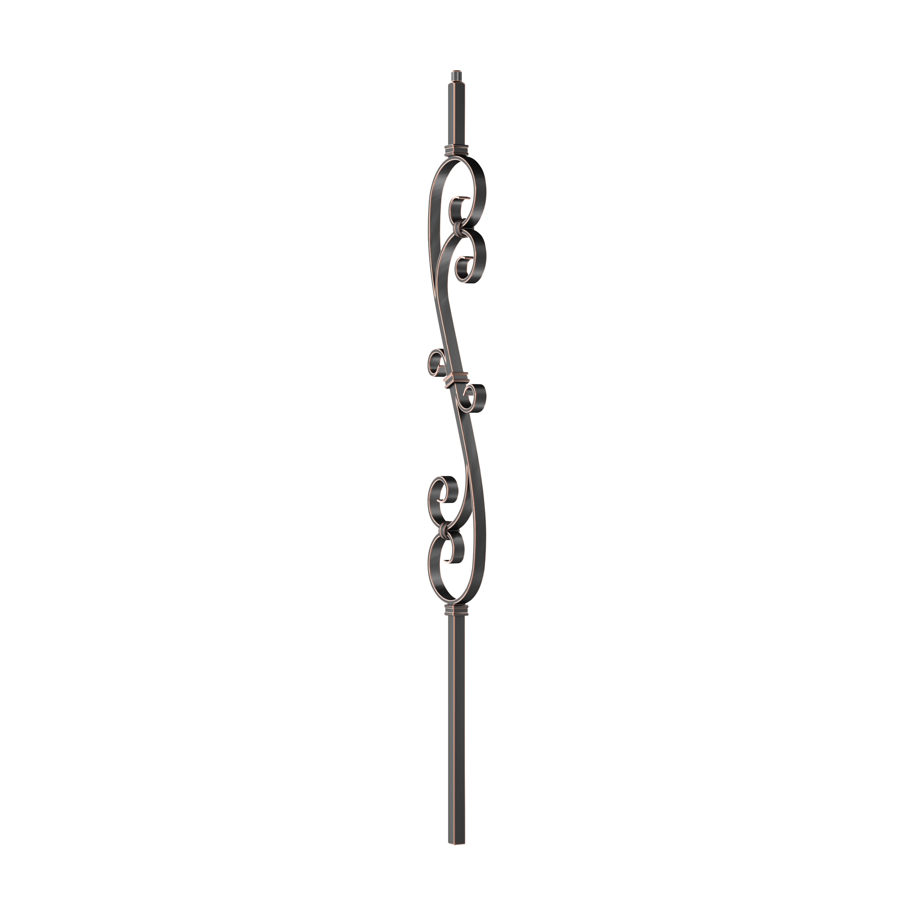 Crown Heritage 4582708RC44 44-in x 5.5-in Rubbed Copper Wrought Iron Pin Top Scroll Stair Baluster