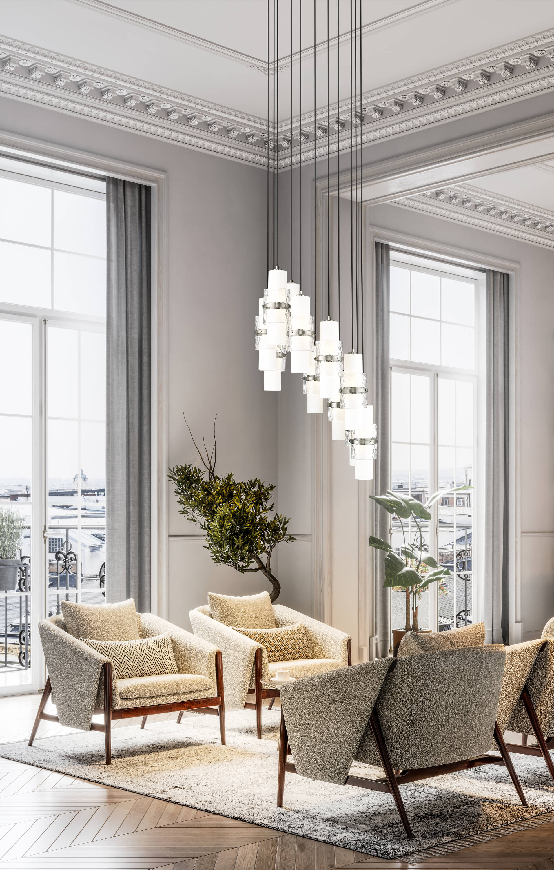 Cayden 24" Brushed Nickel Chandelier with Etched Opal Glass