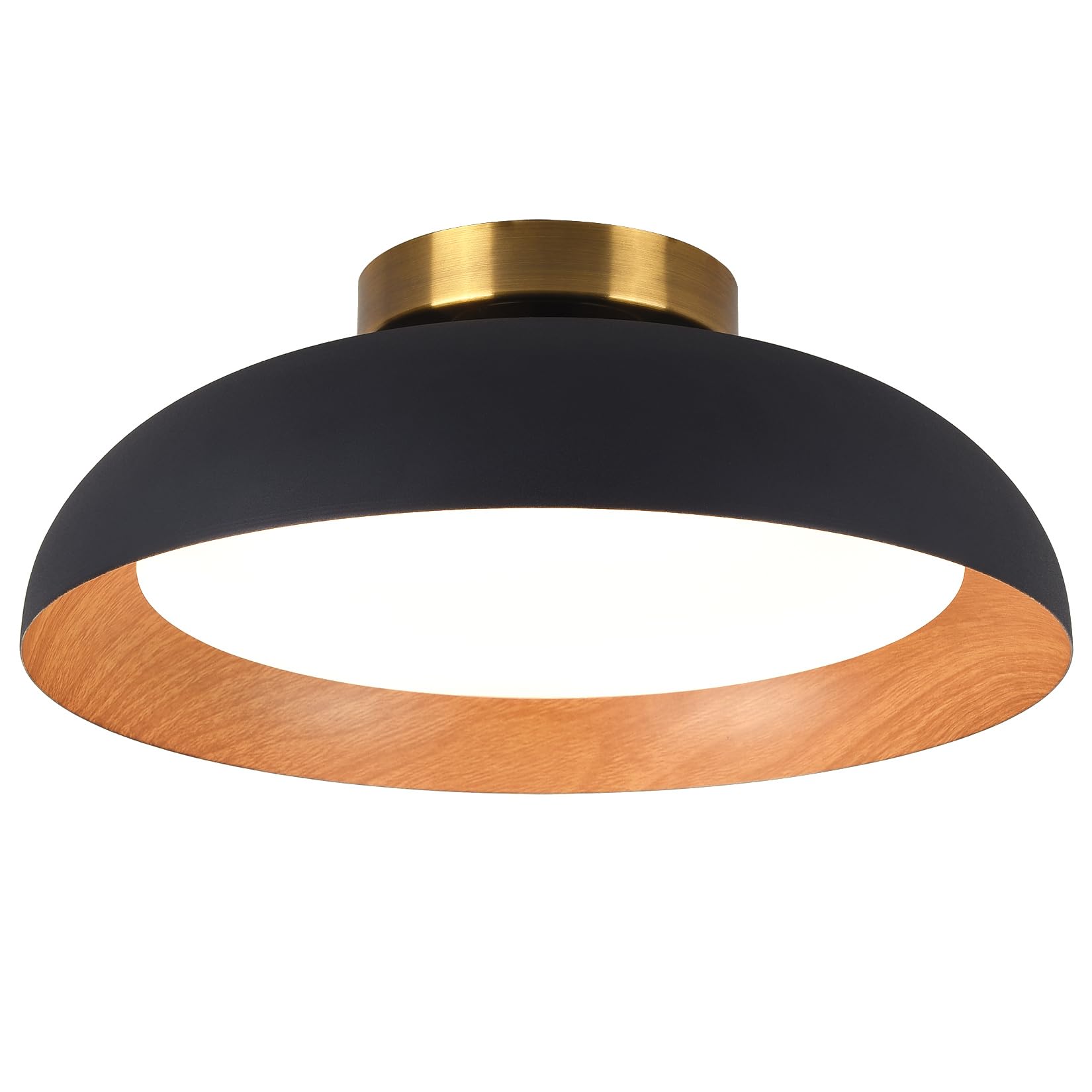 Adrinfly  Flush Mount Ceiling Light 12 5 inch LED Ceiling Light Fixture 5CCT Dimmable 2700K 6000K 20W Matte Black with Wood Accent Mid Century
