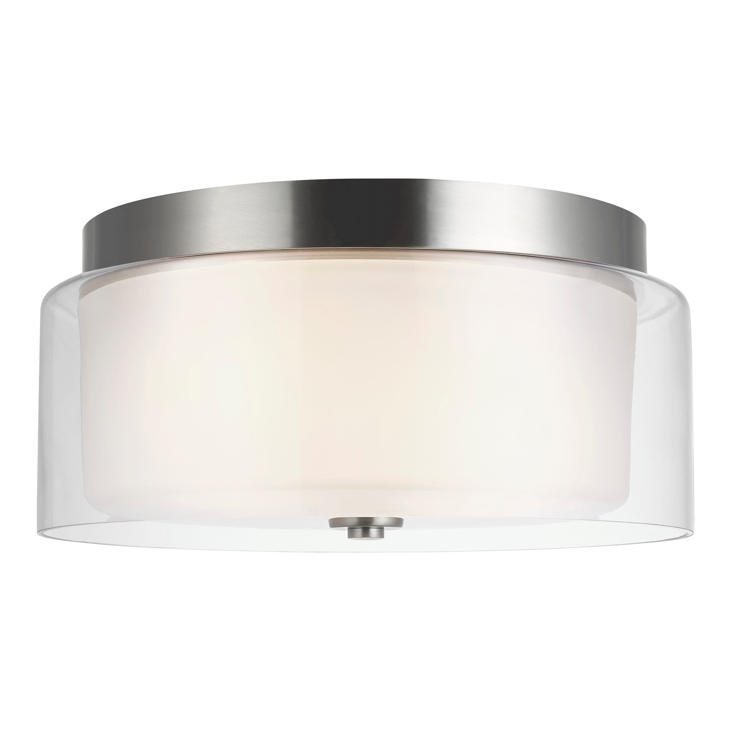 Elmwood Park Brushed Nickel 12" Dual-Light Flush Mount with Satin Etched Glass