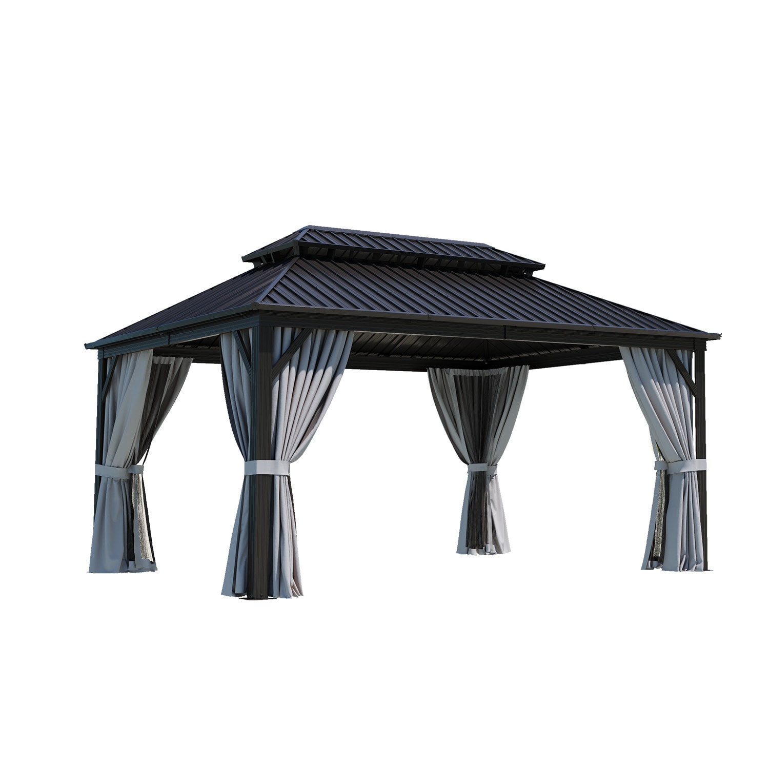 Bapipro BPGB34G33 16-ft x 12-ft Gazebos Gray Gazebo with Hardtop Roof (Screen Included)
