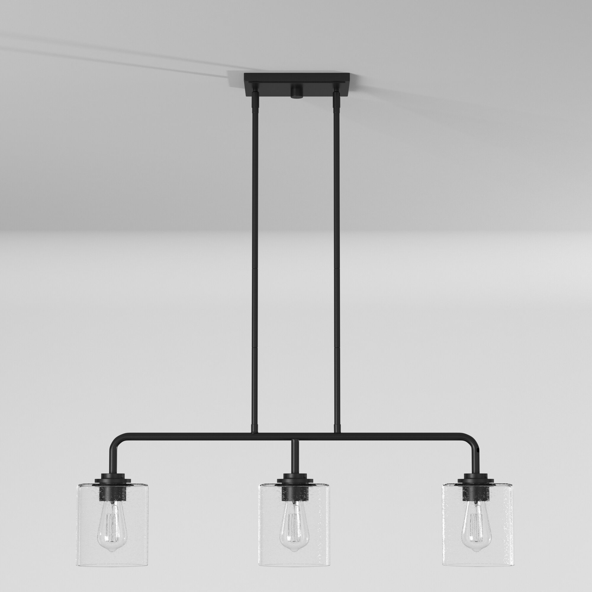 Logan Matte Black 3-Light Island Pendant with Clear Seedy Glass