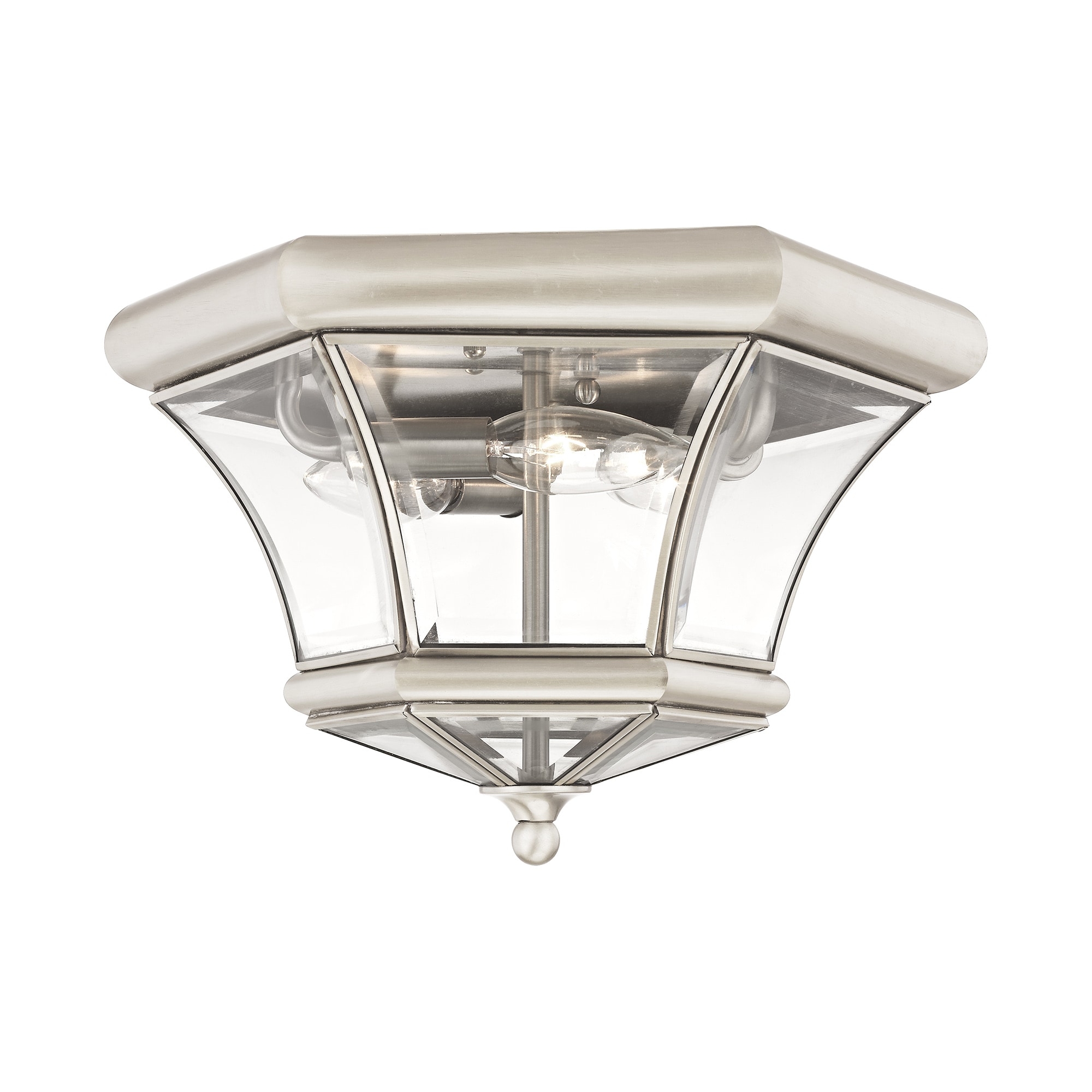 Brushed Nickel 3-Light Indoor/Outdoor Flush Mount with Clear Glass