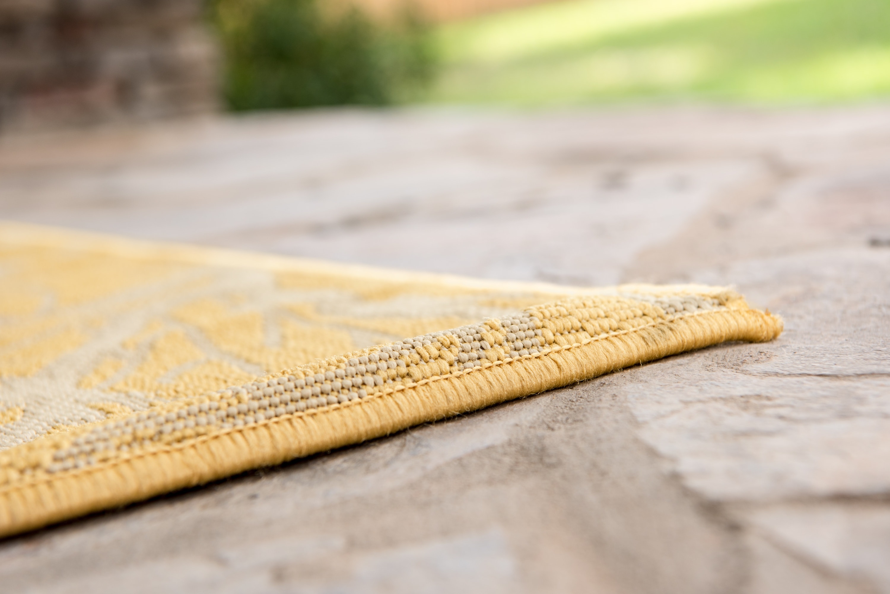 Yellow and White Rectangular Synthetic Outdoor Area Rug