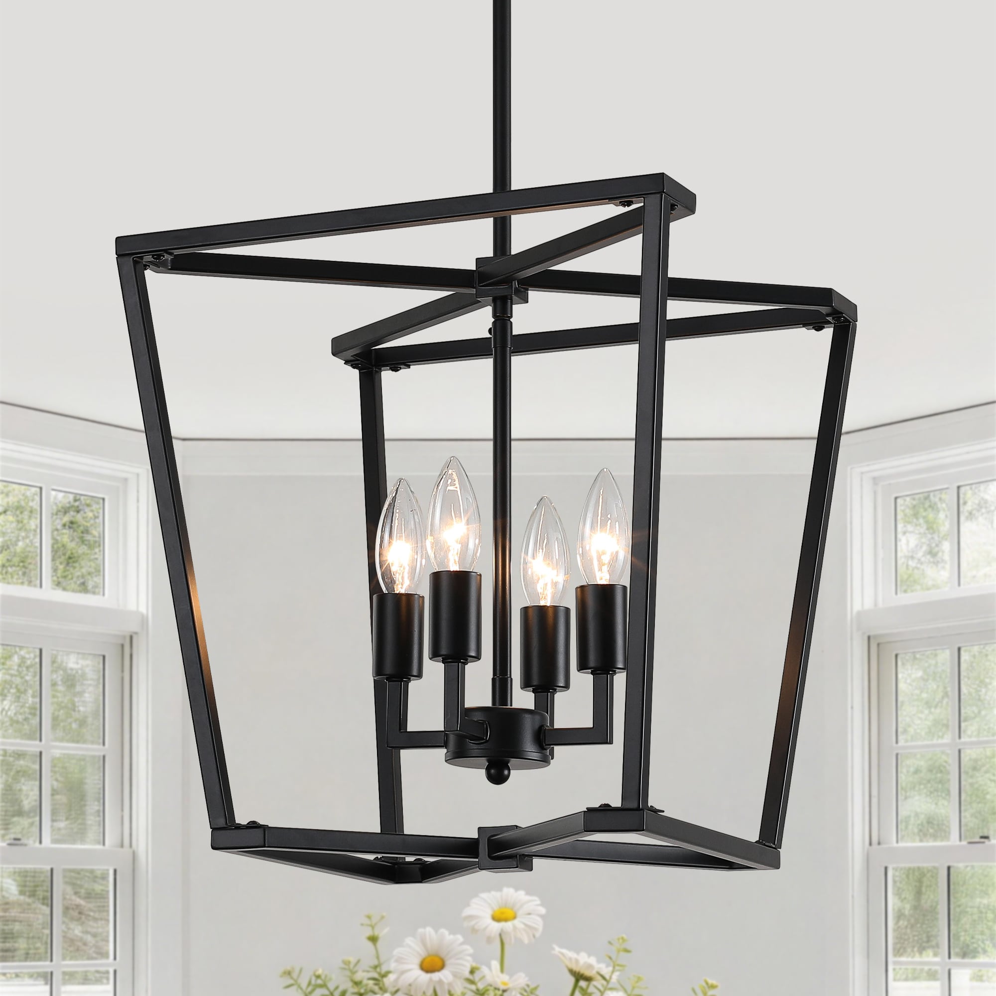ZemSum 4-Light Matte Black Modern/contemporary Geometric Medium Hanging Pendant Light