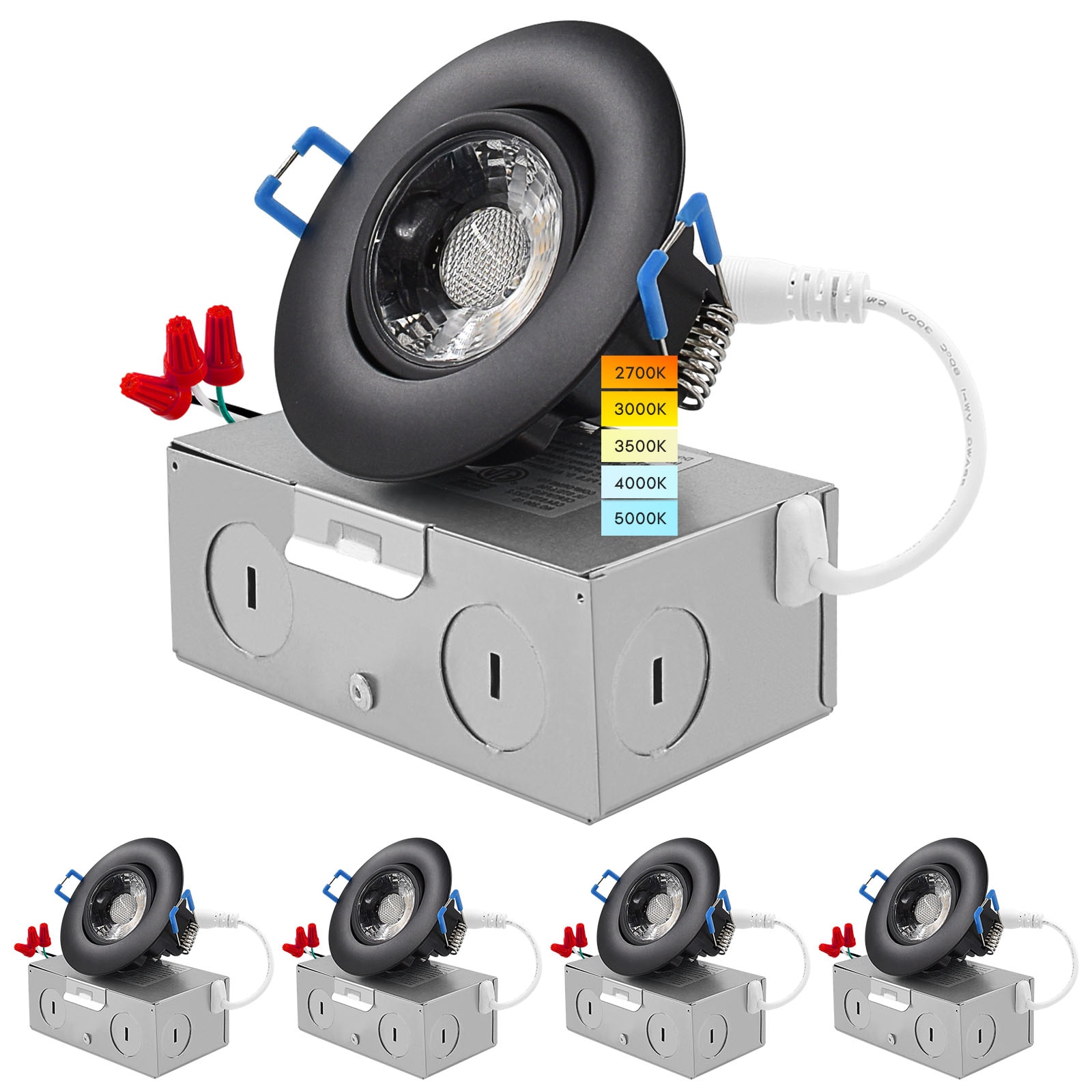 Luxrite LR23221-4PK White 3-in 600 -Lumens Switchable white Round Dimmable LED Canless Damp rated Recessed Downlight 4 -Pack