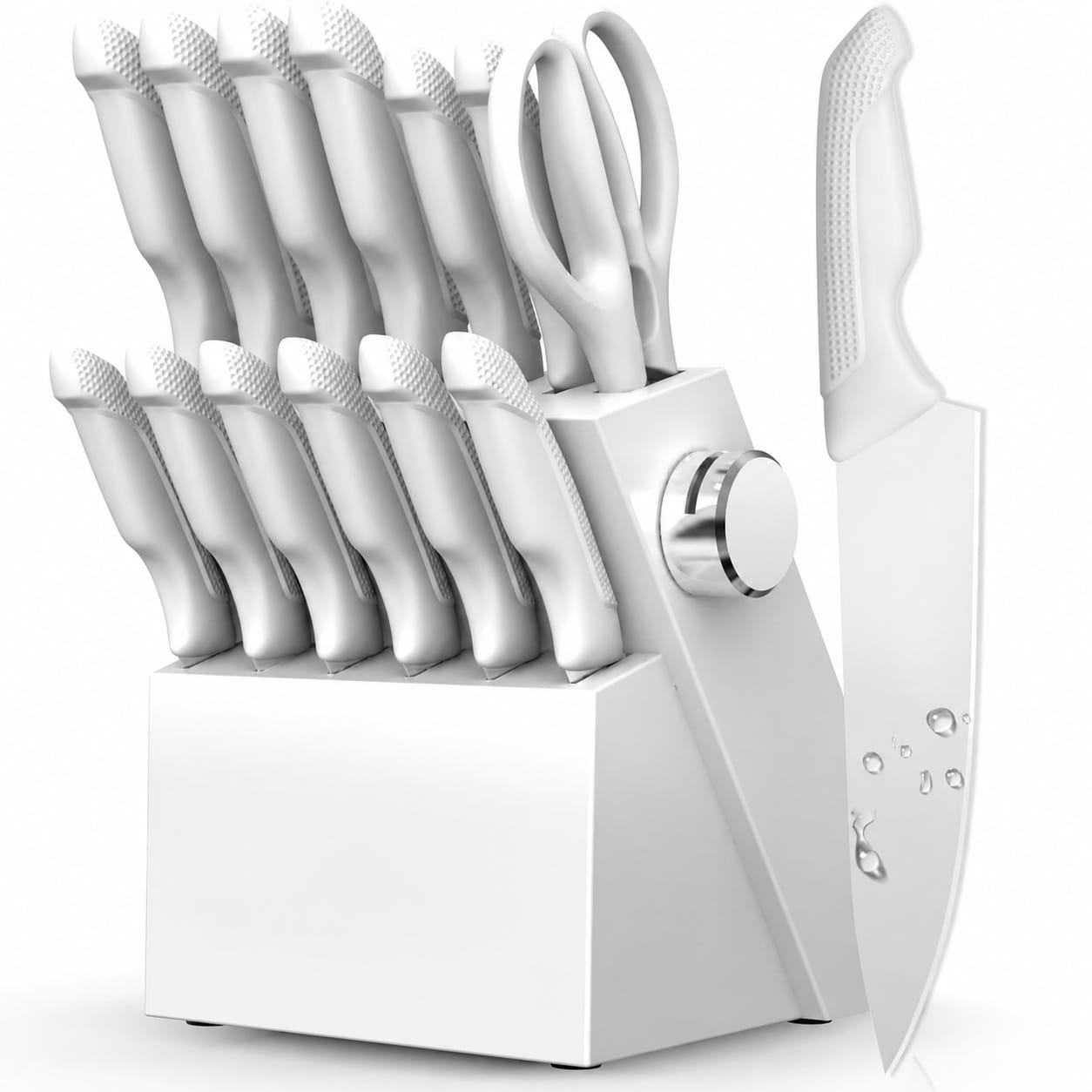 Oyezvary  Kitchen Knife Set Japanese Knives Set for Kitchen Stainless Steel Knife Set with Block Kitchen Gadgets White Anti Slip Handle