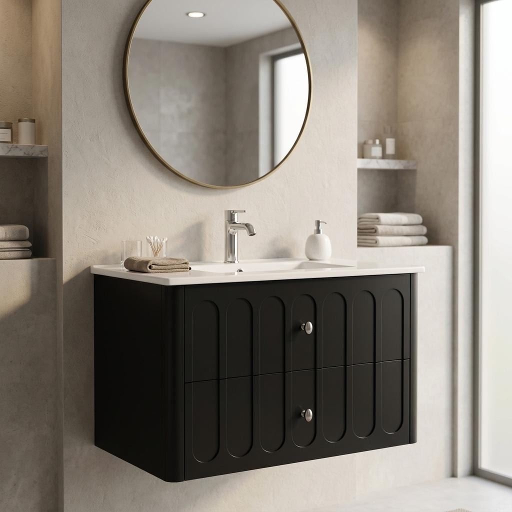 Homy Casa 30-in W Black Bathroom Vanity with Soft Close Drawers Wall ...