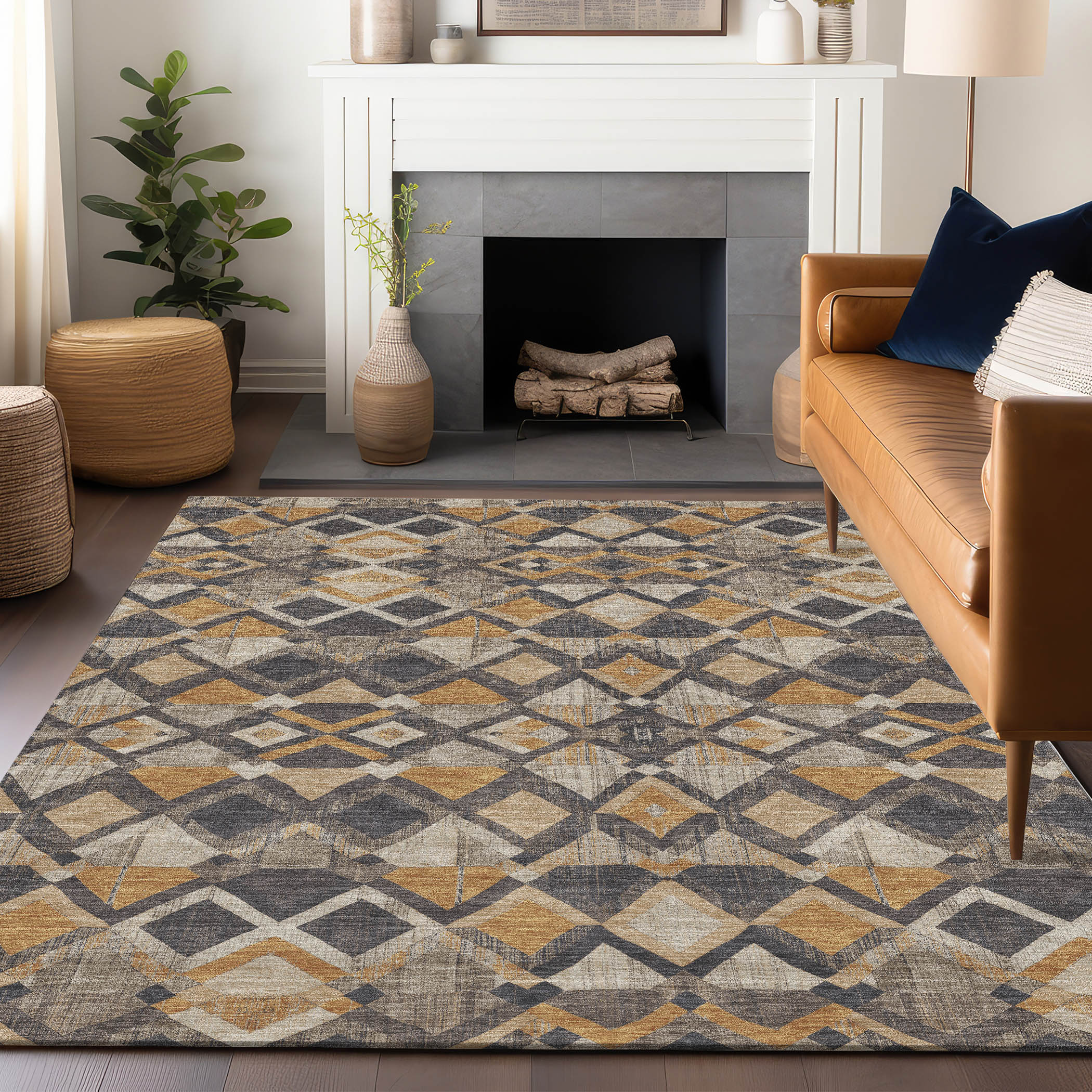 Addison Rugs ACN1313WH5X8 Chantille ACN1313WH 5 x 7 (ft) Polyester Wheat Rectangular Indoor/Outdoor Geometric Machine washable Area rug