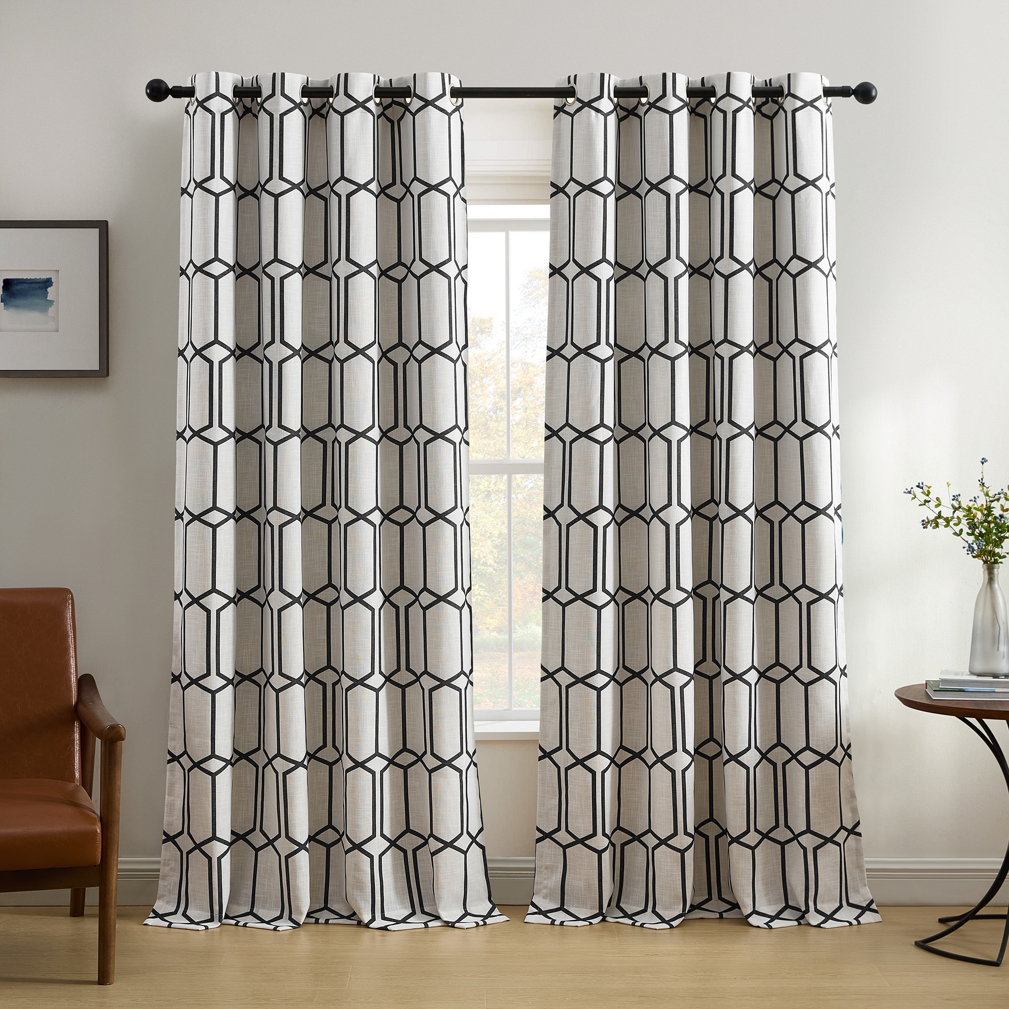 Elrene Home Fashions 739550333930 84-in Black Geometric Room darkening Standard lined Grommet Single curtain panel