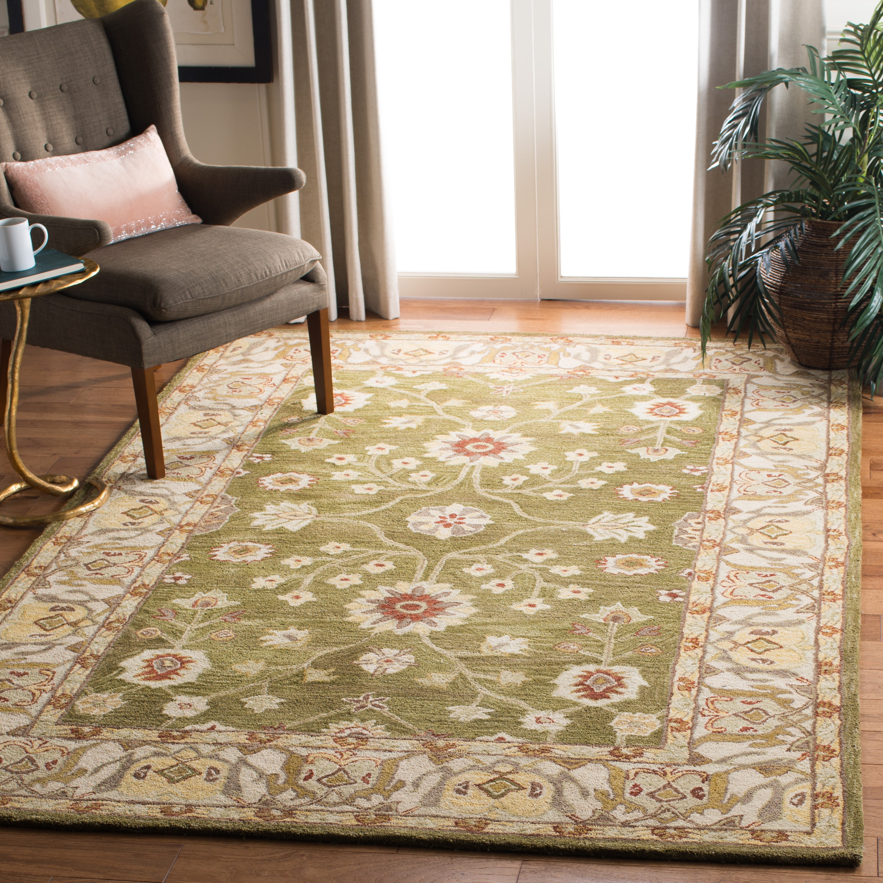 Safavieh AN562D-6 Anatolia Zaza 6 x 9 (ft) Tufted Wool Moss/Ivory Rectangular Indoor Floral/Botanical Vintage Area rug