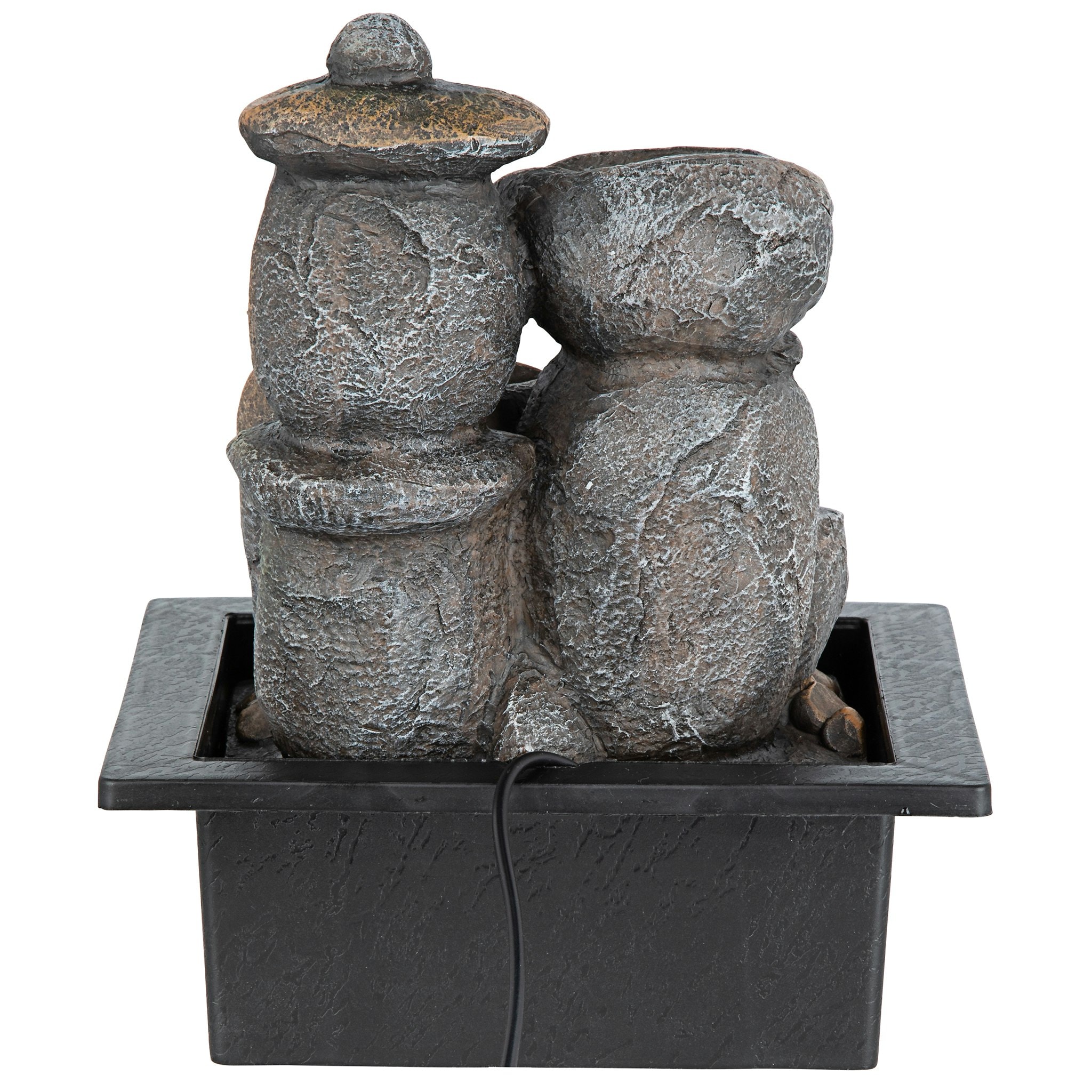 Japanese-Style Stone Pagoda Tabletop Fountain with LED Lights