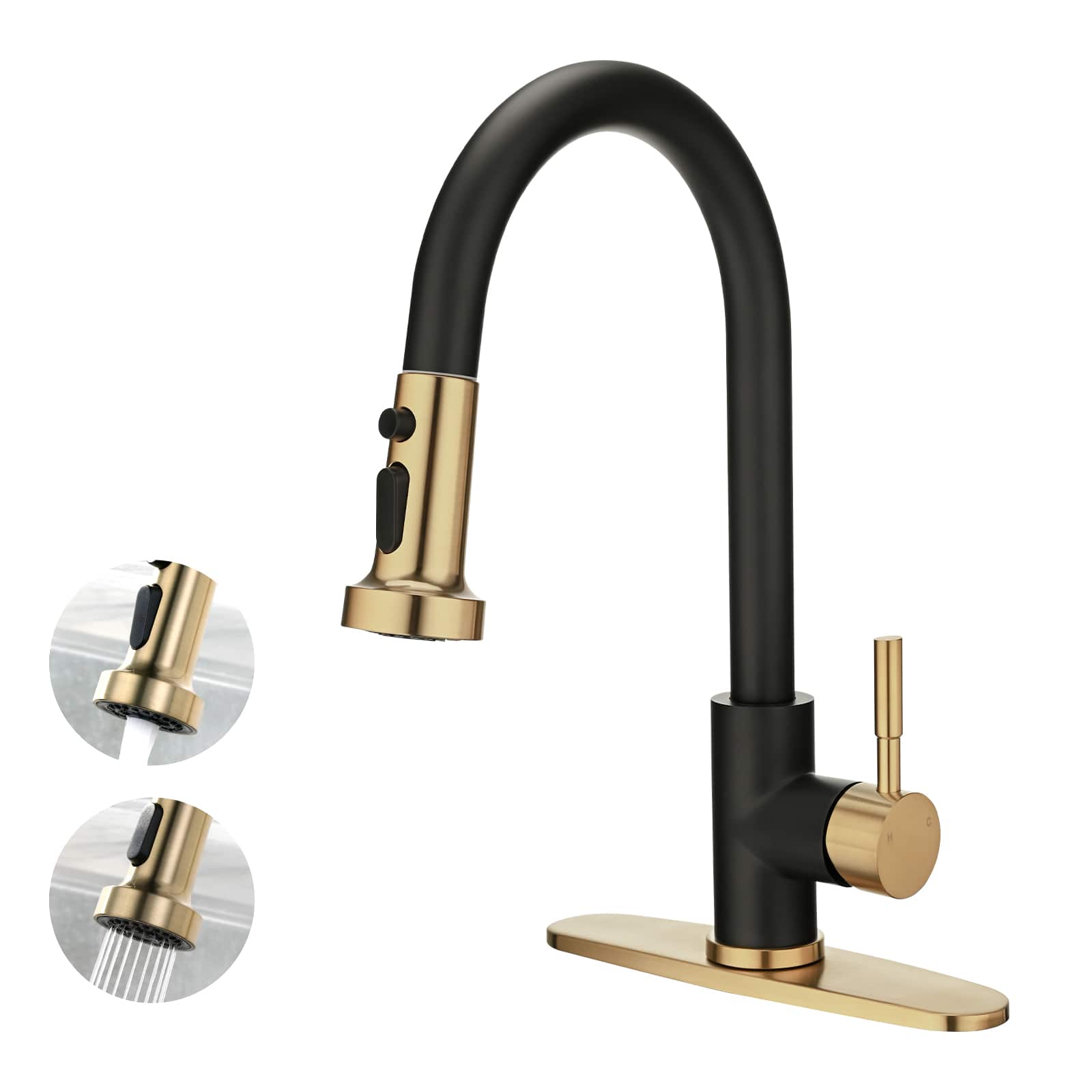 ARCORA Single Handle High Arc Sink Faucet with Pull Down Sprayer in Gold and Black