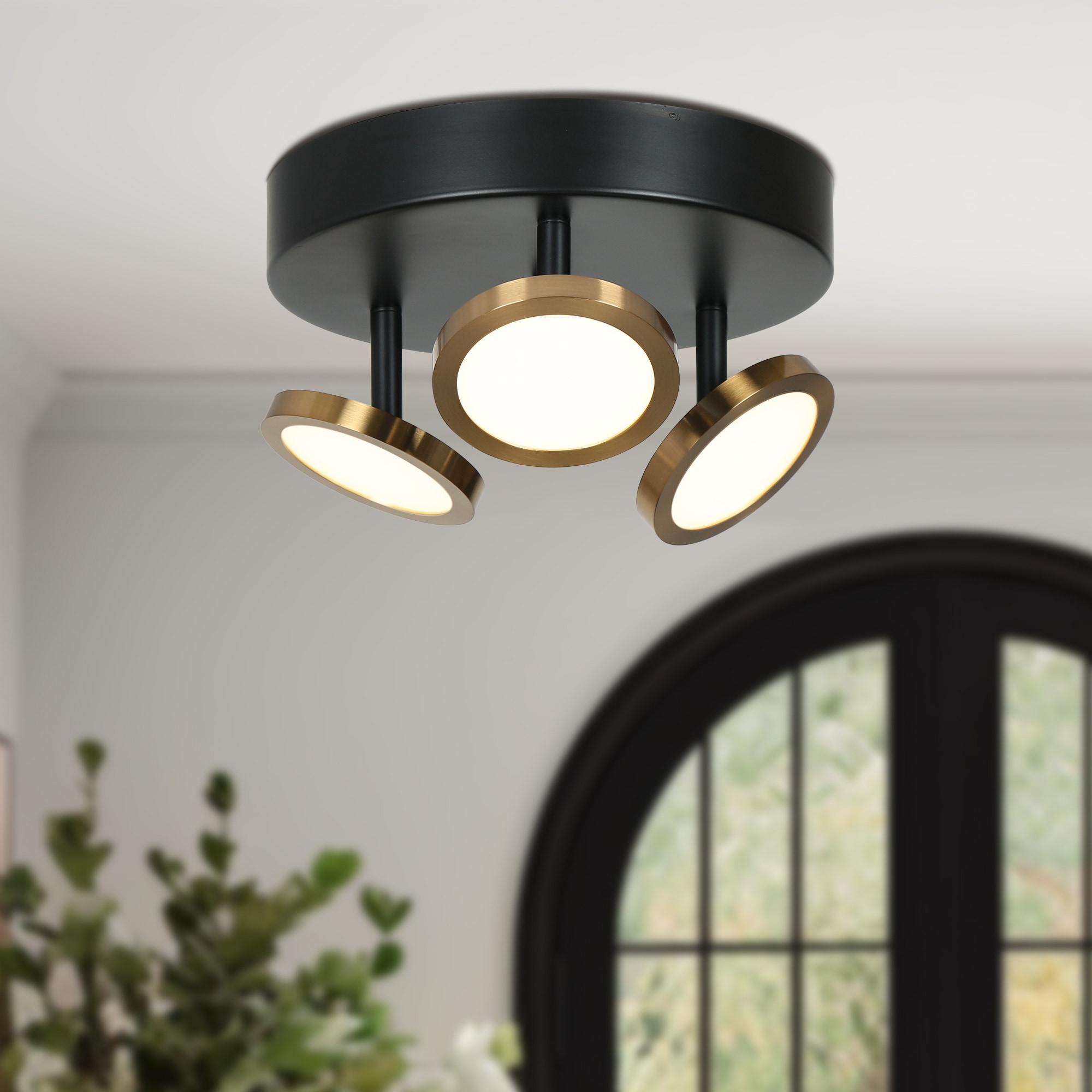 ZEVNI L3EEUQA3W4656SN7 Duran 3 -Light 9-in Matte Black Integrated LED Semi Flush Mount Light