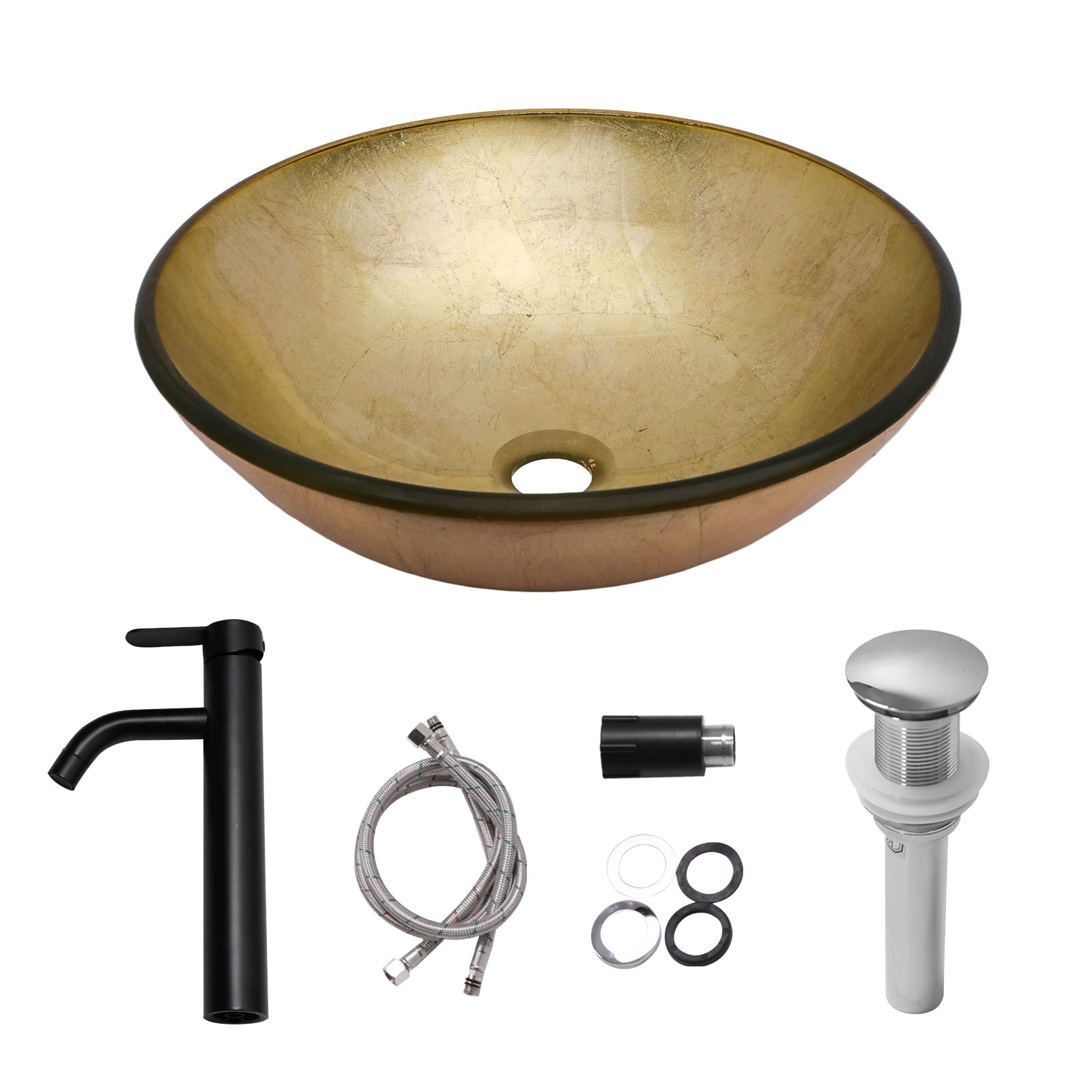 Lordear LuminaArt Series Glass 17-in Vessel Round Modern Amber Gold Bathroom Sink with Faucet Included with Drain Included