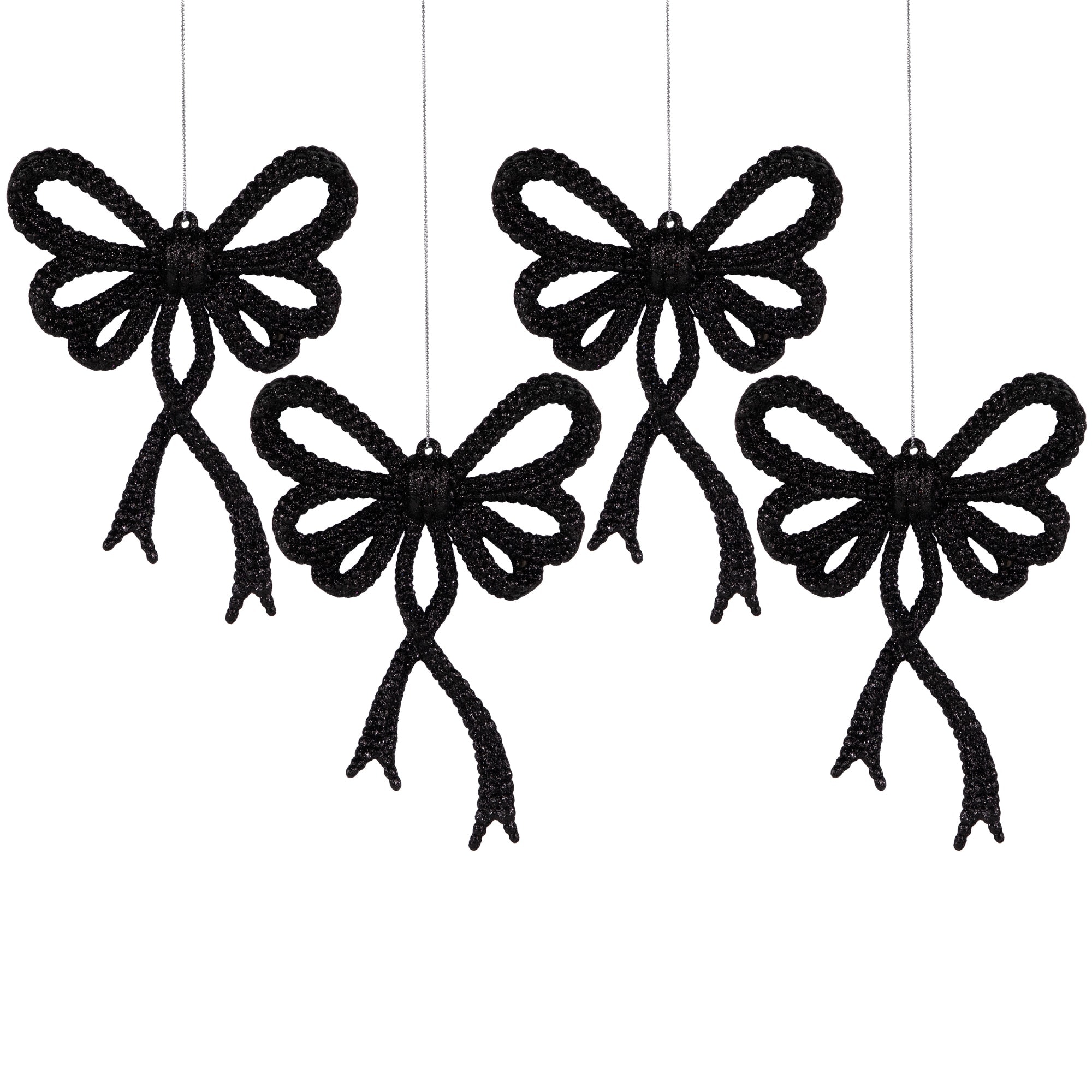 Northlight Set of 4 Black Glitter Bowtie Christmas Ornaments 6 inch