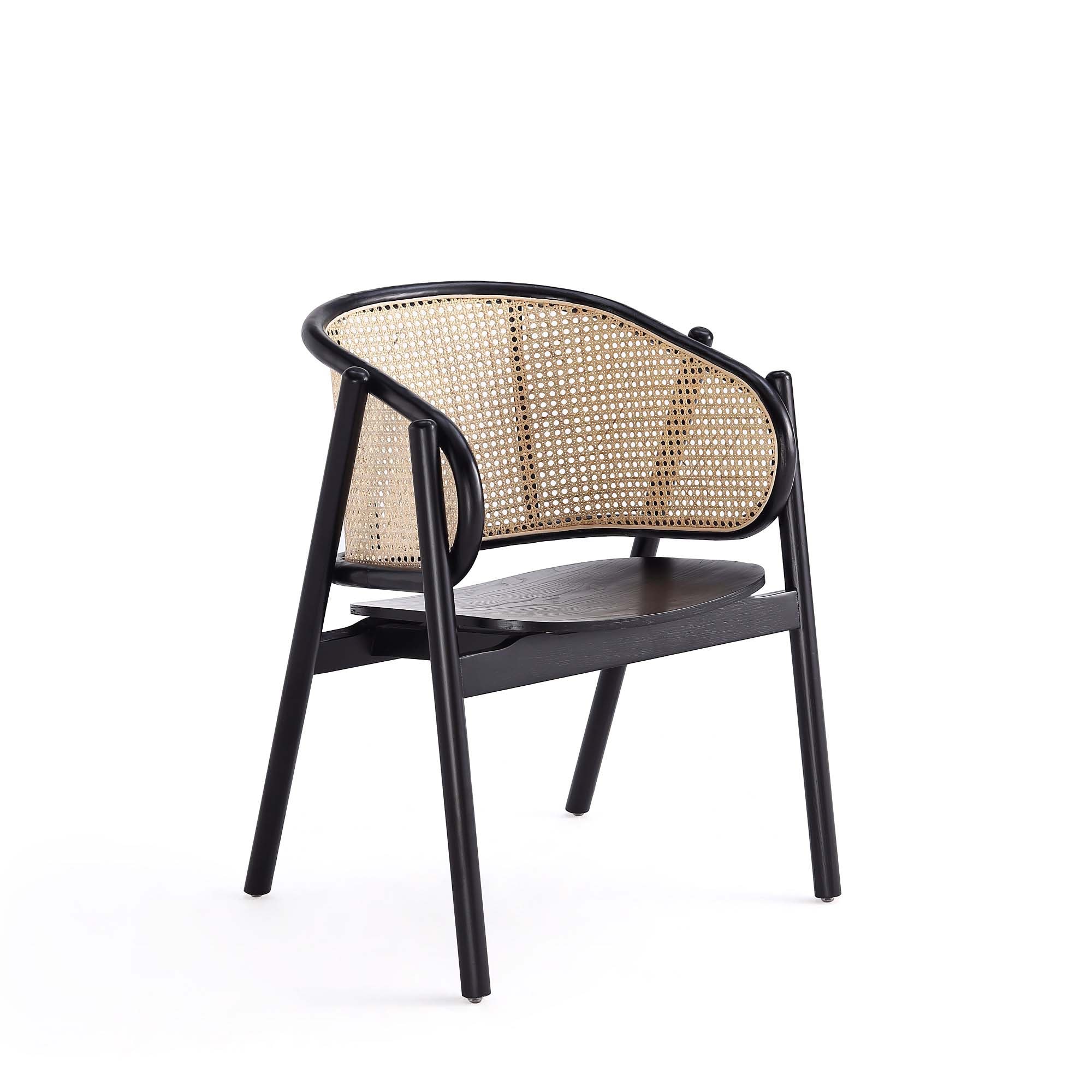 Black Ash Wood Round Dining Table with 4 Cane Chairs