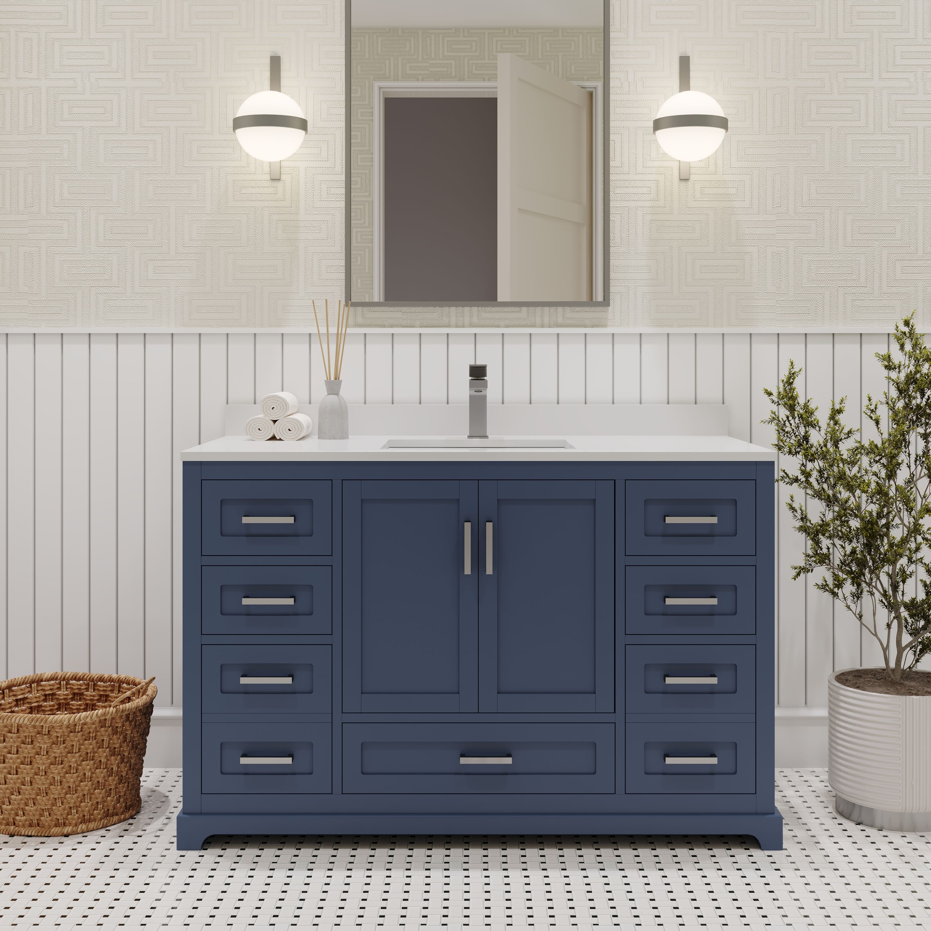 Ayna Decors Undermount Bathroom Vanity with Quartz Top (Faucet Included)