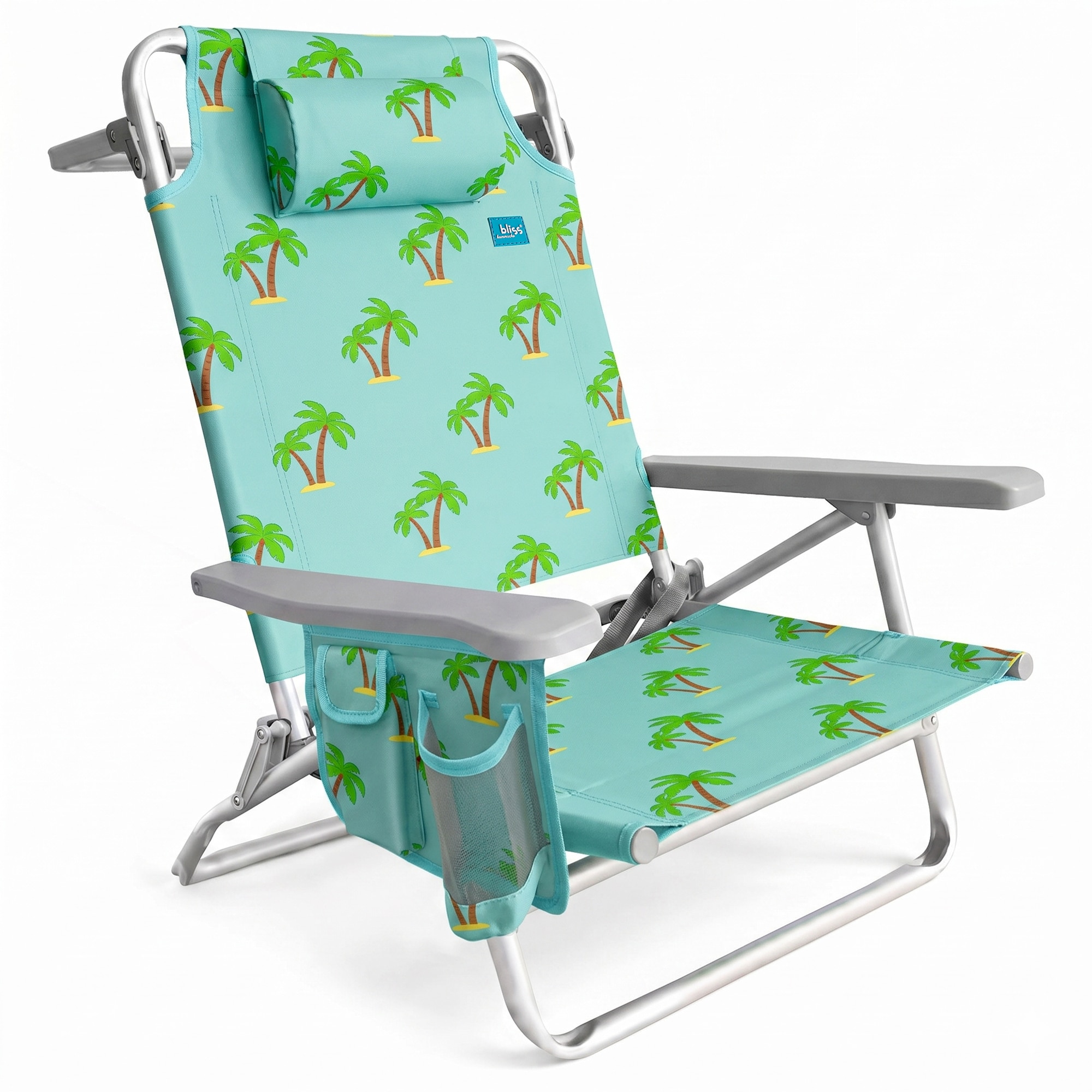 Bliss Hammocks  Folding Beach Chair Backpack Recliner with Towel Rack Palm Tree