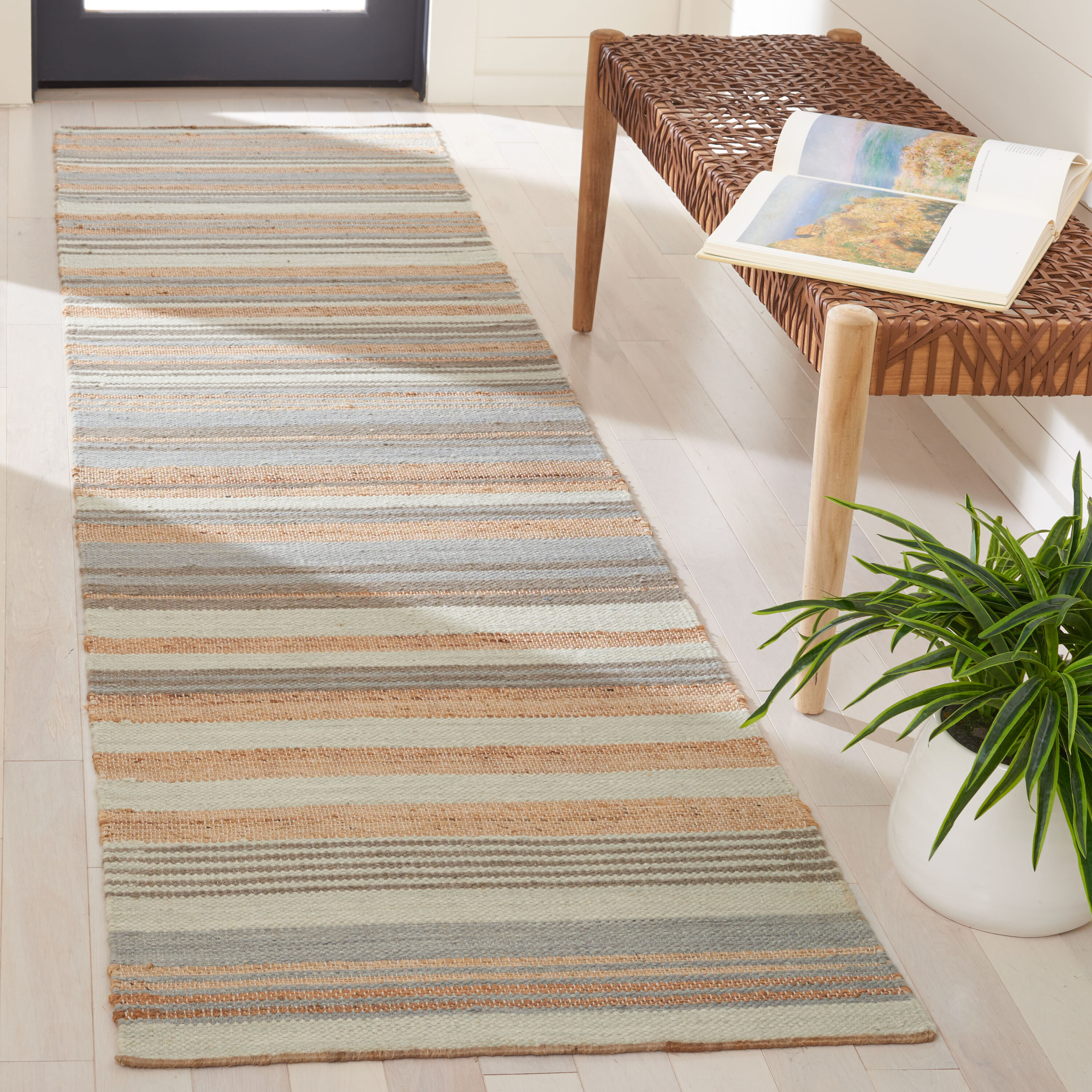  Kilim 461 Natural/Light Blue Contemporary 2Ft-3In x 9Ft Runner Rug