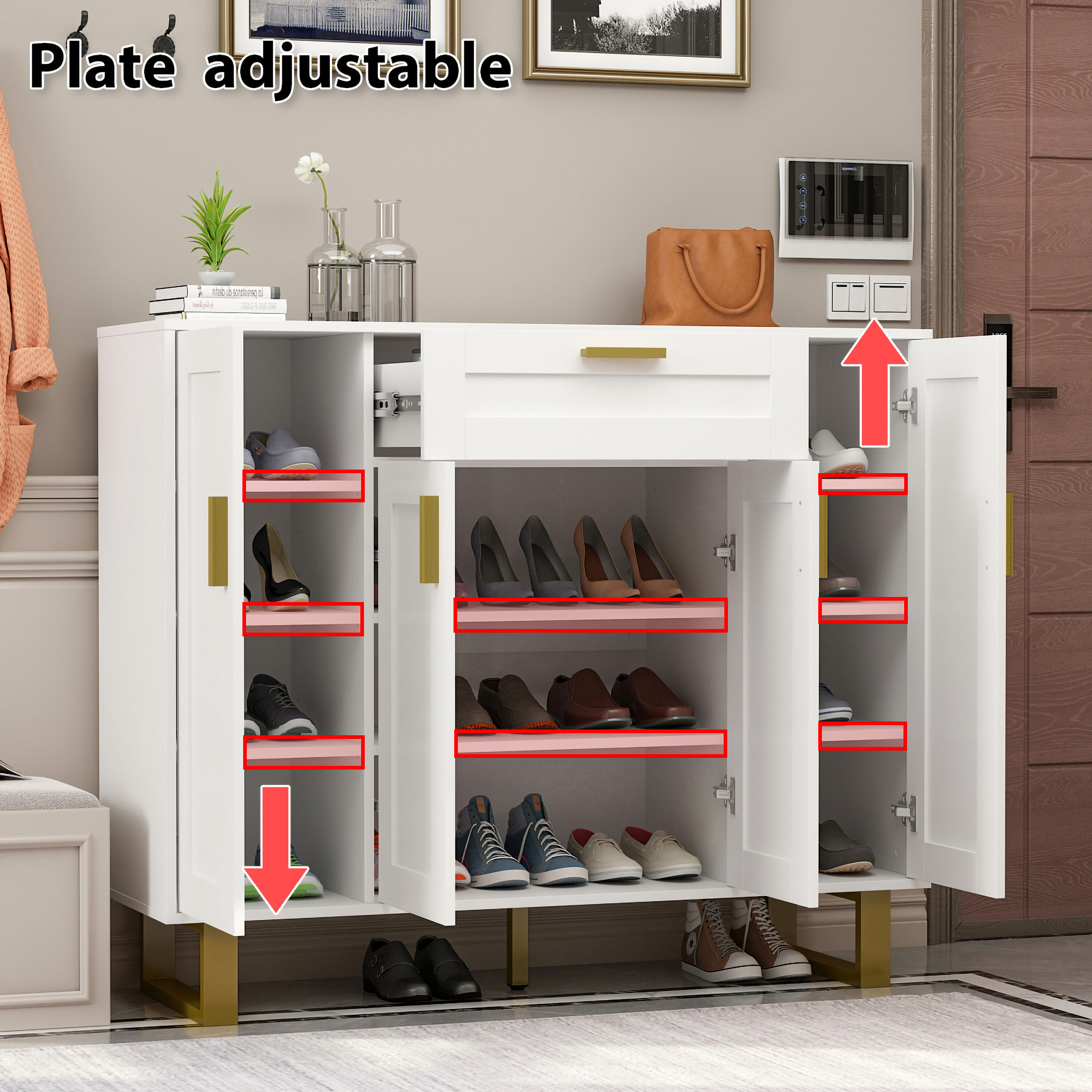 FUFU&GAGA White Composite Shoe Cabinet, 4 Tier Shoe Storage with Adjustable  Shelves, Sturdy and Durable, 14 Pair Shoe Capacity in the Shoe Storage  department at