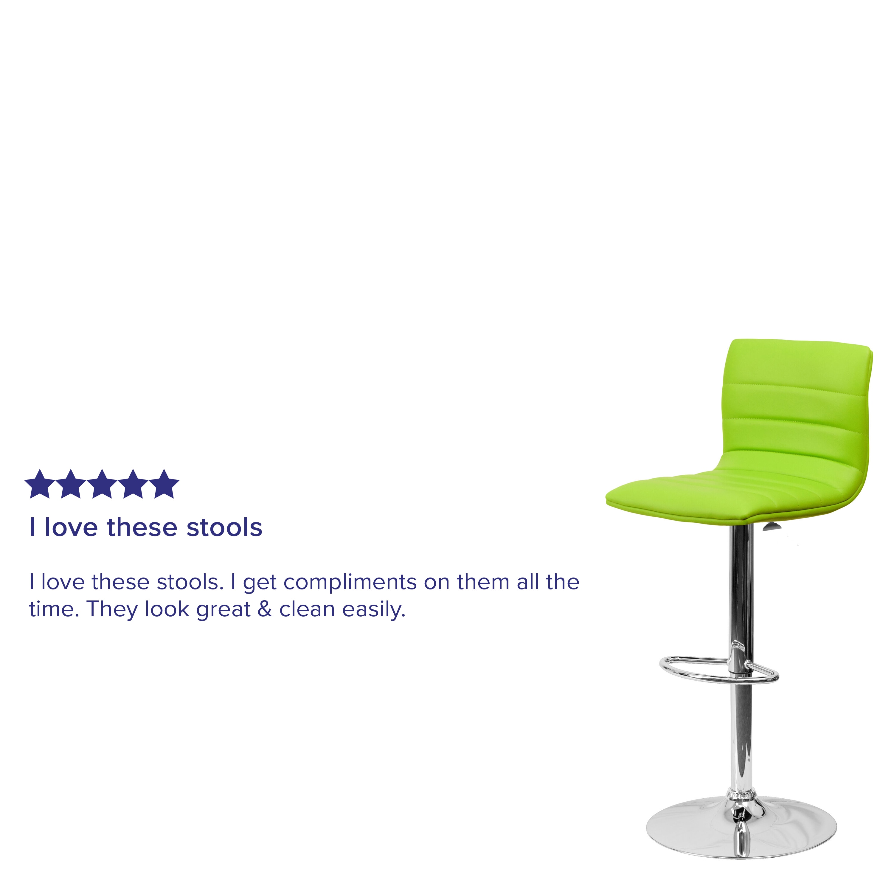 Modern Green Vinyl Adjustable Swivel Bar Stool with Chrome Base