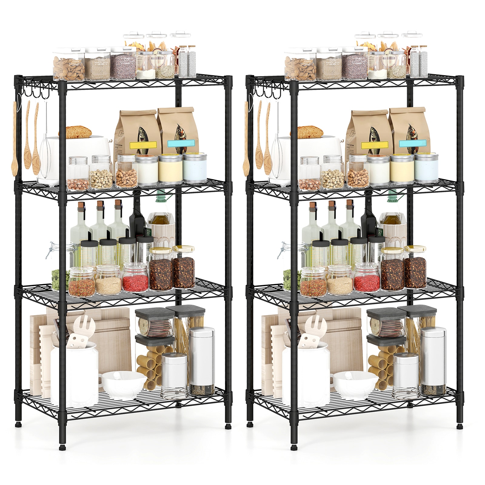 Volenca Set of 2 4-Tier Metal Storage Shelving Units with V-Shaped Wire Racks 150-lb Per Shelf