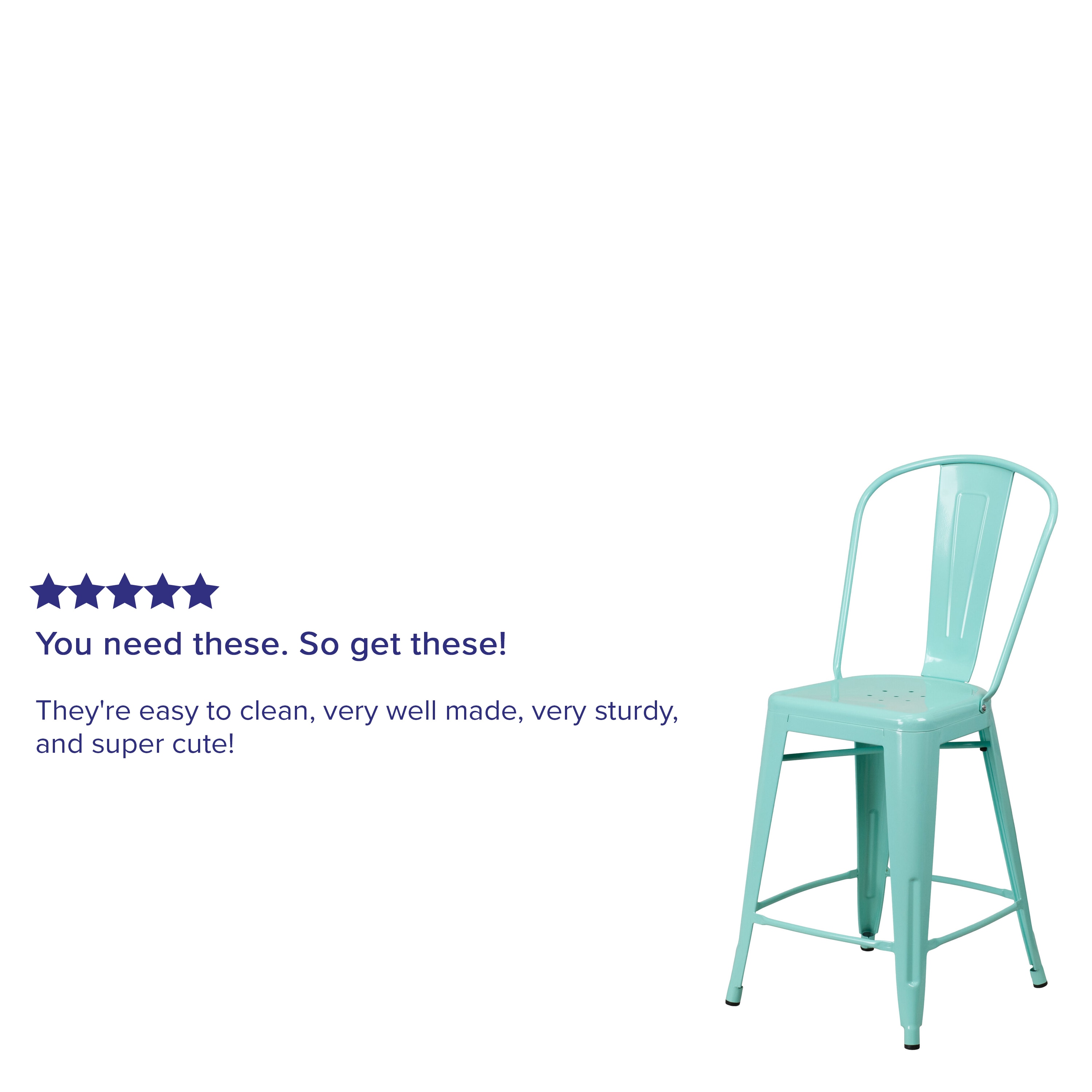 Mint Green Industrial Metal Tolix Bar Stool with Cone Legs