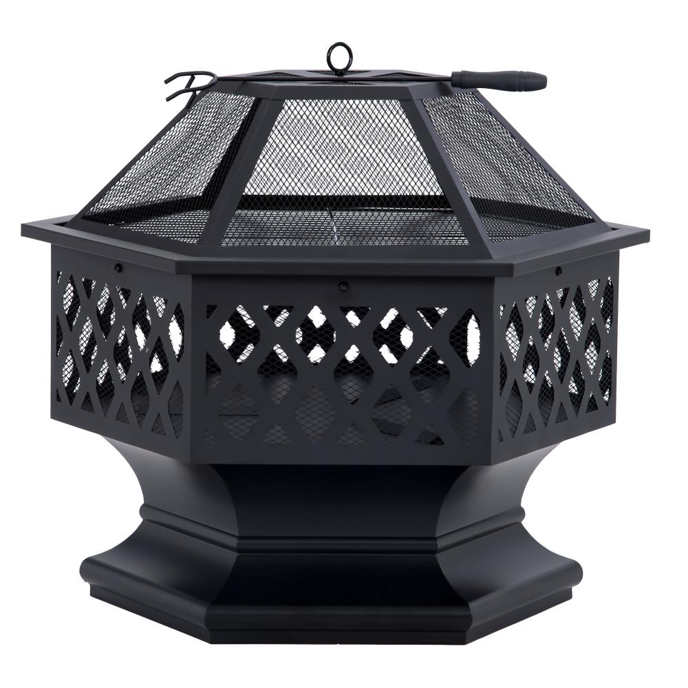 Clihome Outdoor Steel Wood Burning Fire Pit With Spark Screen And Poker For Camping Patio Backyard Garden Mesh Screen Large Hexagonal Shaped Black In The Wood Burning Fire Pits Department At Lowes Com