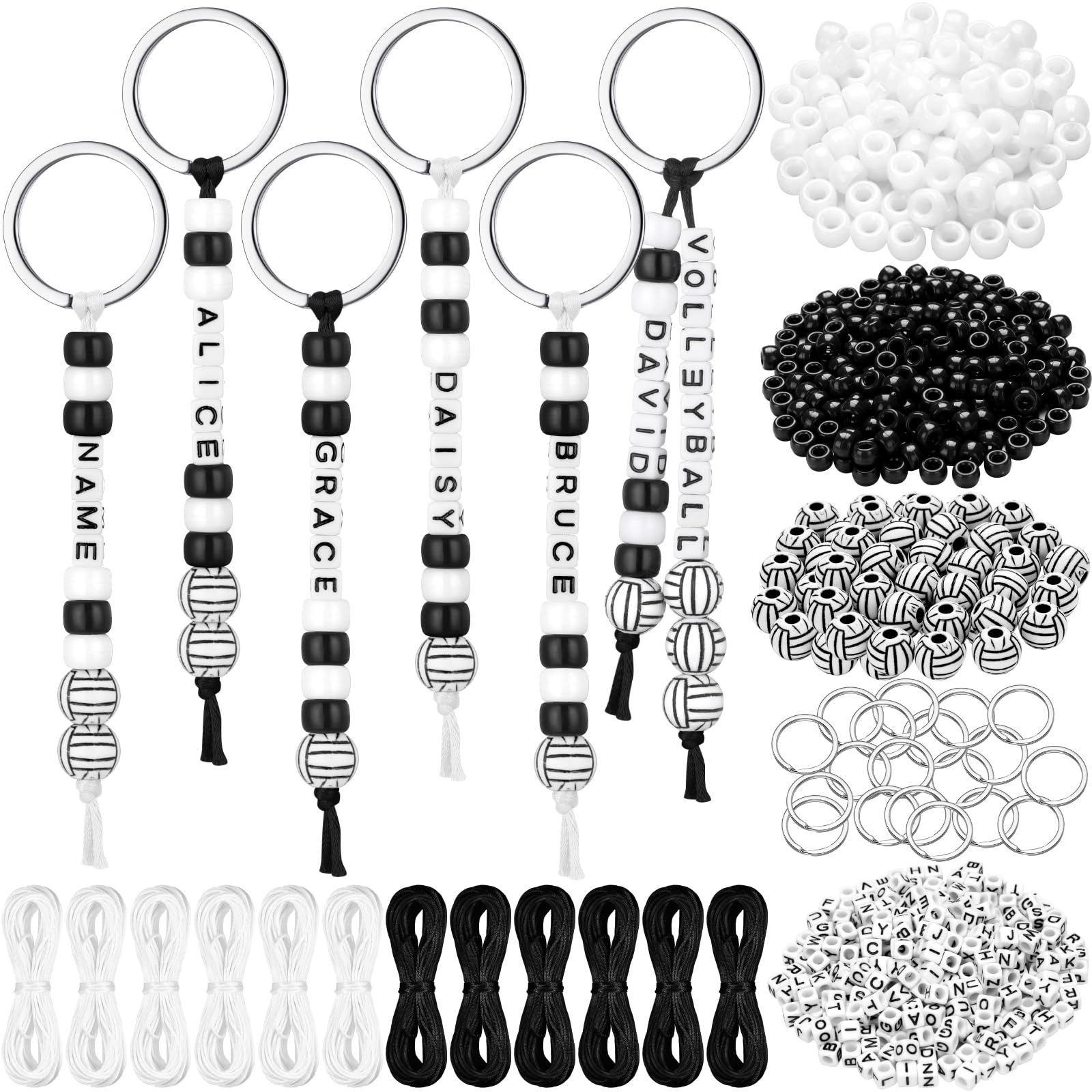 Linder Group Inc Volleyball Keychain Making Kit 564 pcs DIY Bead Craft Adjustable Sport Letter Bead Charm for Party Favor Backpack Accessories Holiday Decoration