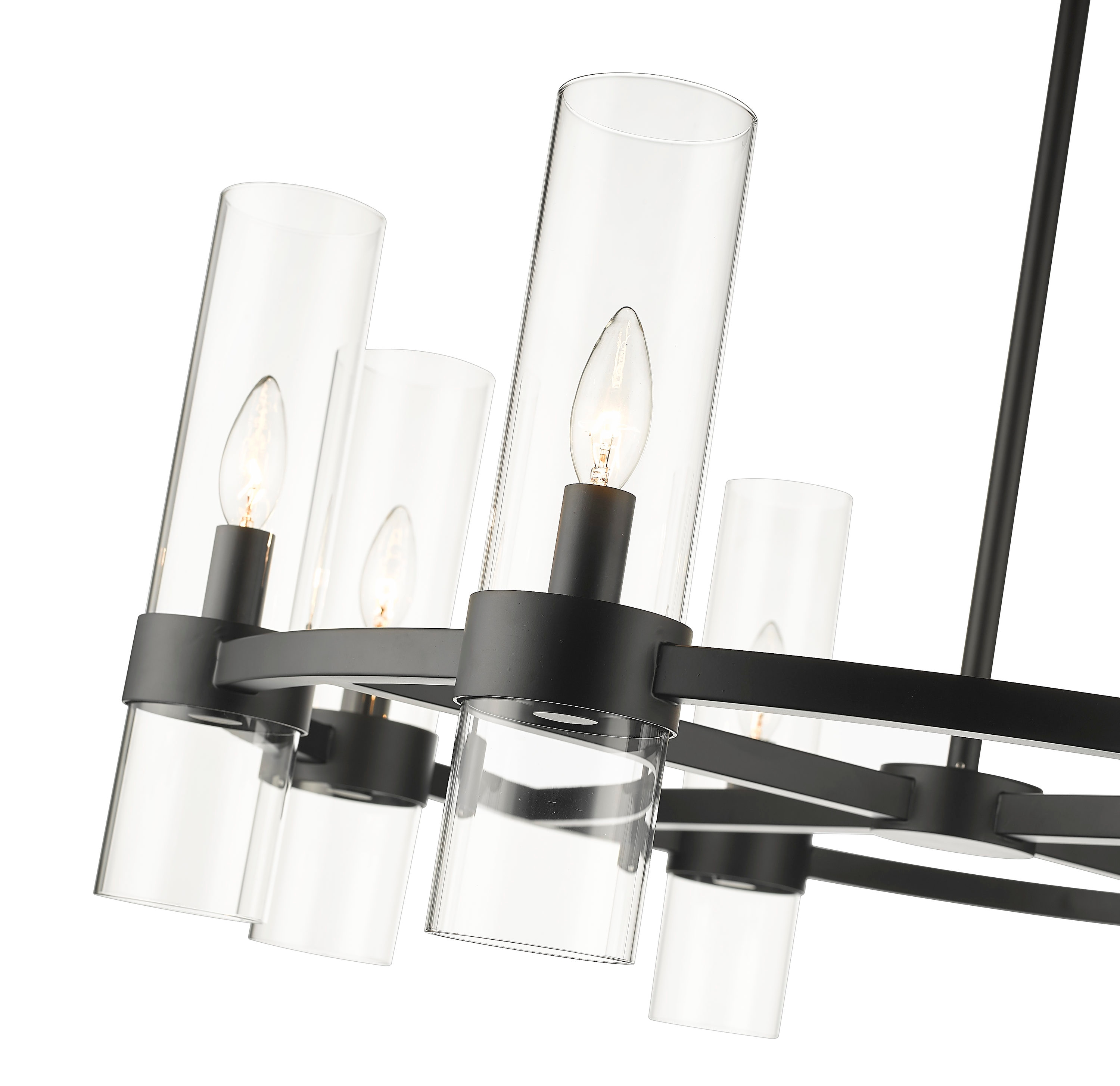 Matte Black Iron and Glass 32" Round Chandelier
