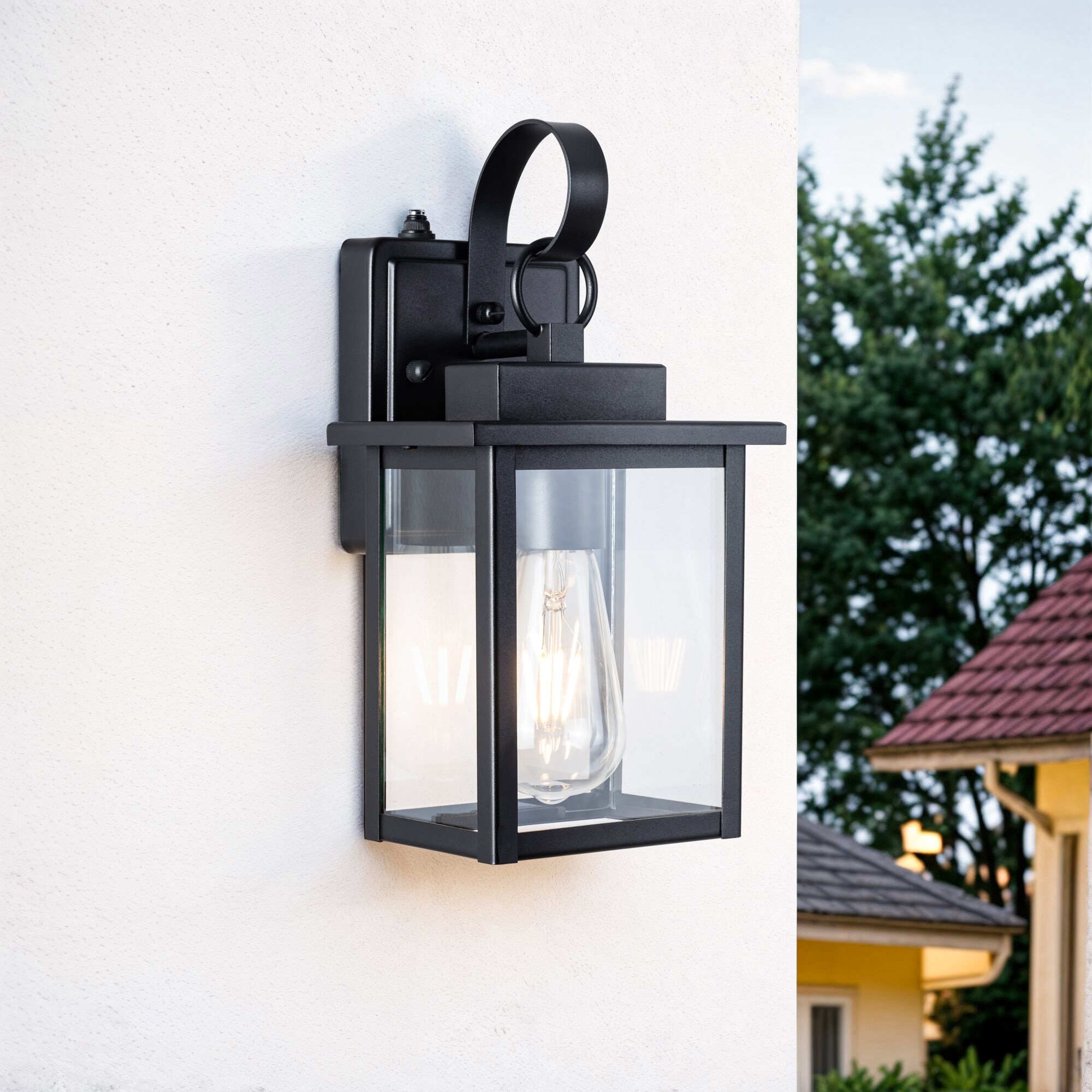 Matte Black 12" Outdoor Wall Sconce with Clear Glass