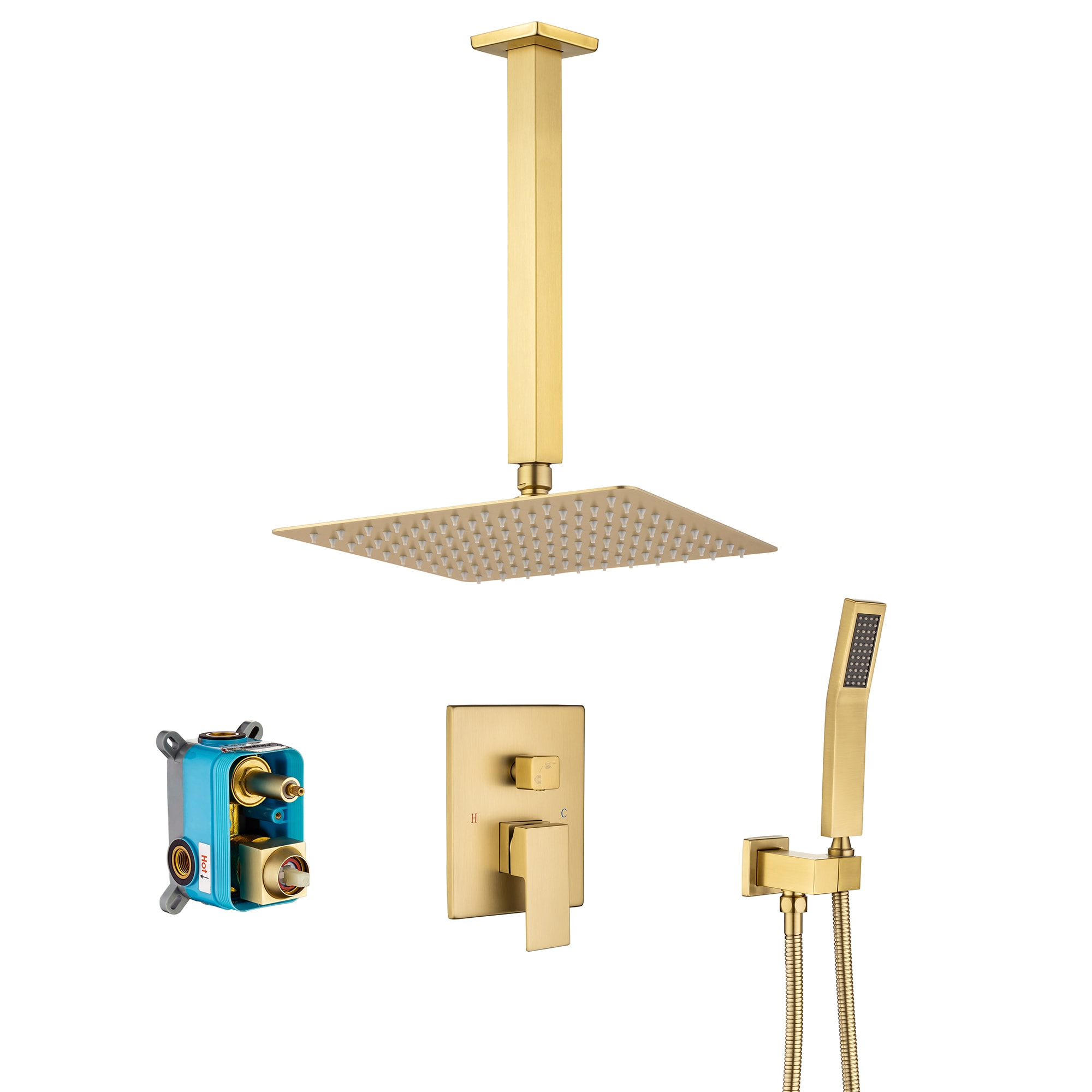 Mondawe MOSL041-16ORB Gold 12-Inches Waterfall Built-In Shower Faucet System with 3-way Diverter ( Pressure-balanced Valve Included )