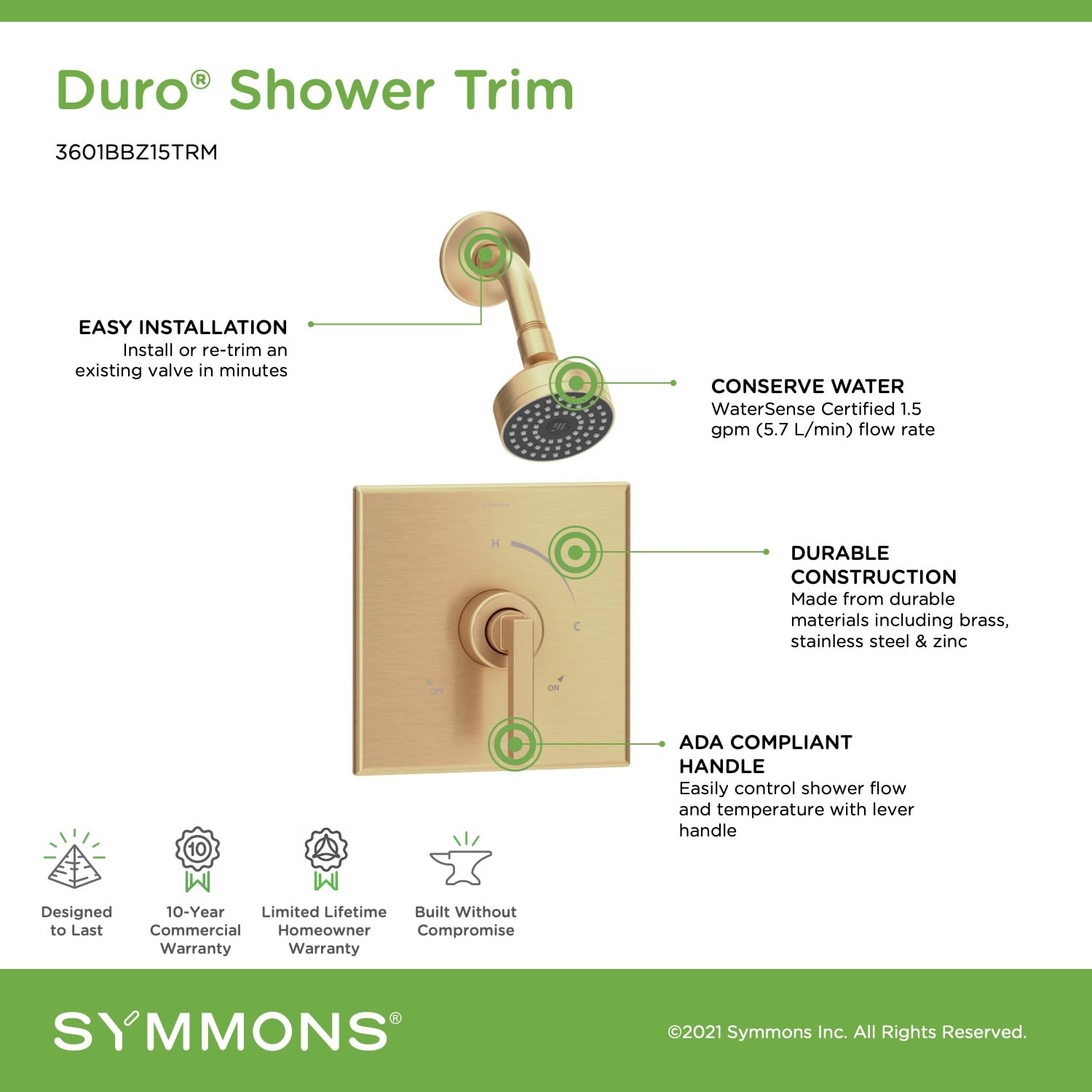 Symmons 3601BBZ15TRM Tub-Shower-Faucets - View #4